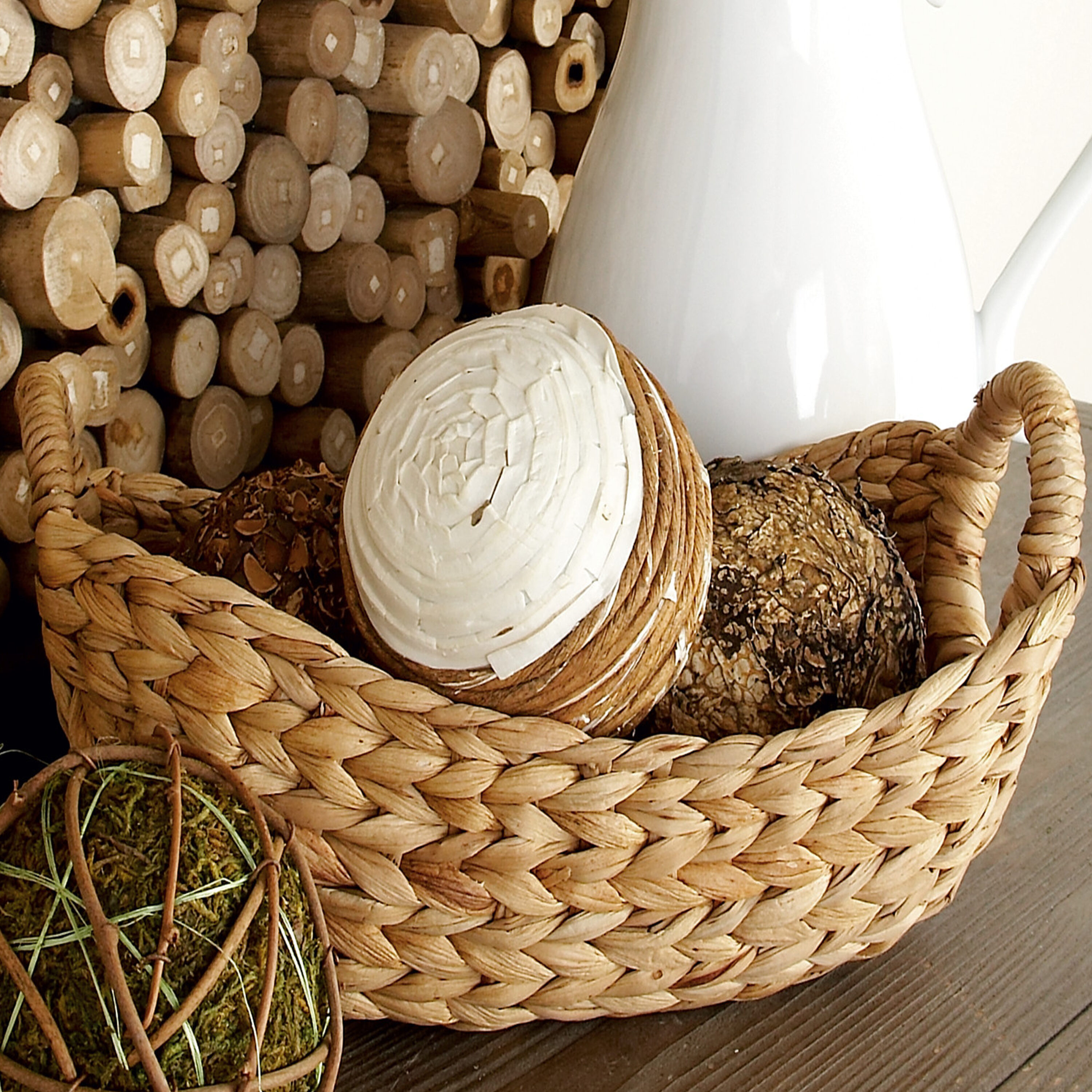 Grayson Lane 48966 5 -Pack ( 23-in W x 10-in H x 16-in D ) Brown Handmade with Metal Handles Sea grass Basket