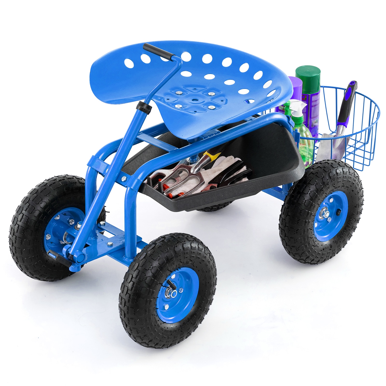 SUGIFT - 38-in x 17-in x 21-in Extendable Handle Rolling Garden Cart With Tool Tray Mesh Basket A...