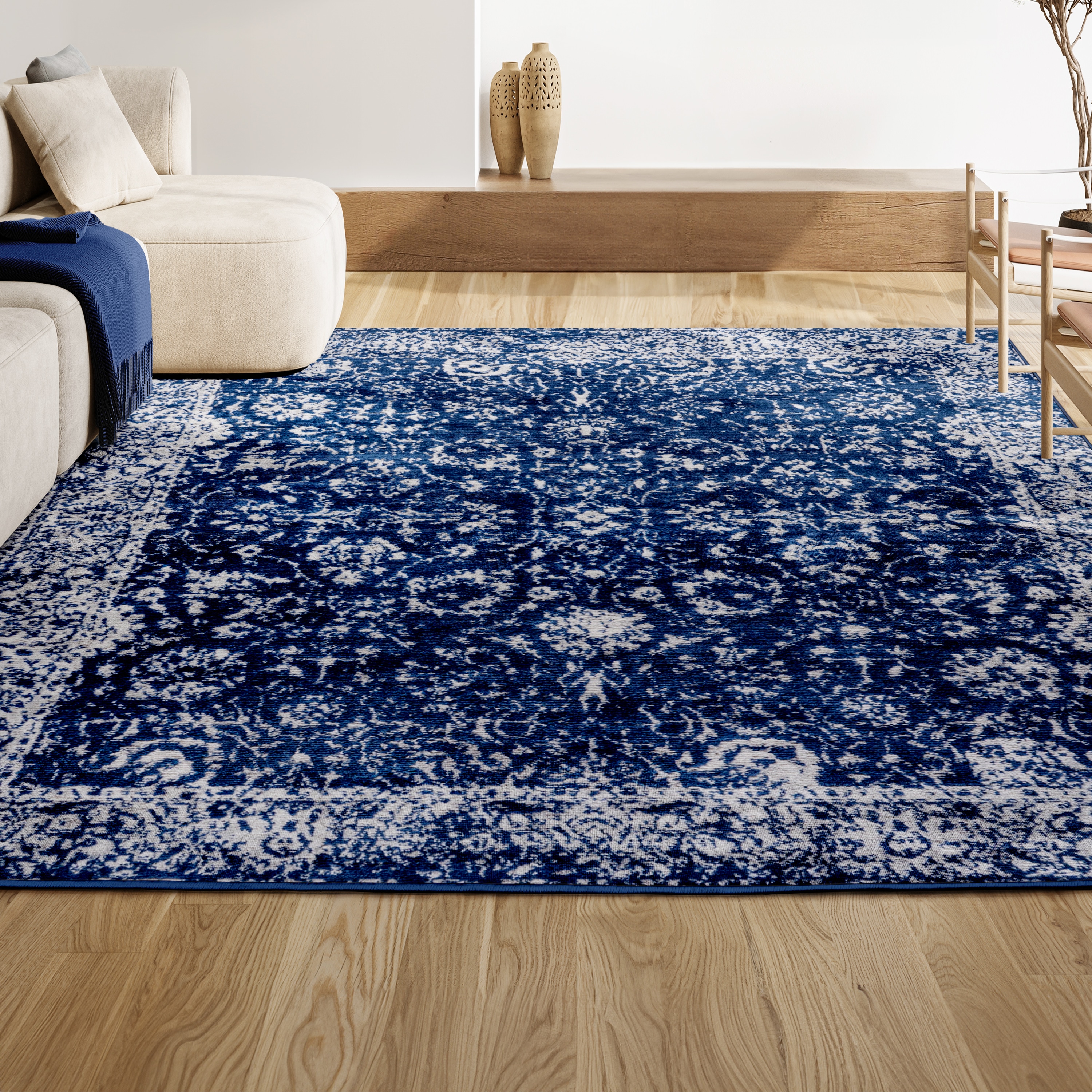 Handmade Reversible Synthetic Navy Blue 4' x 6' Area Rug