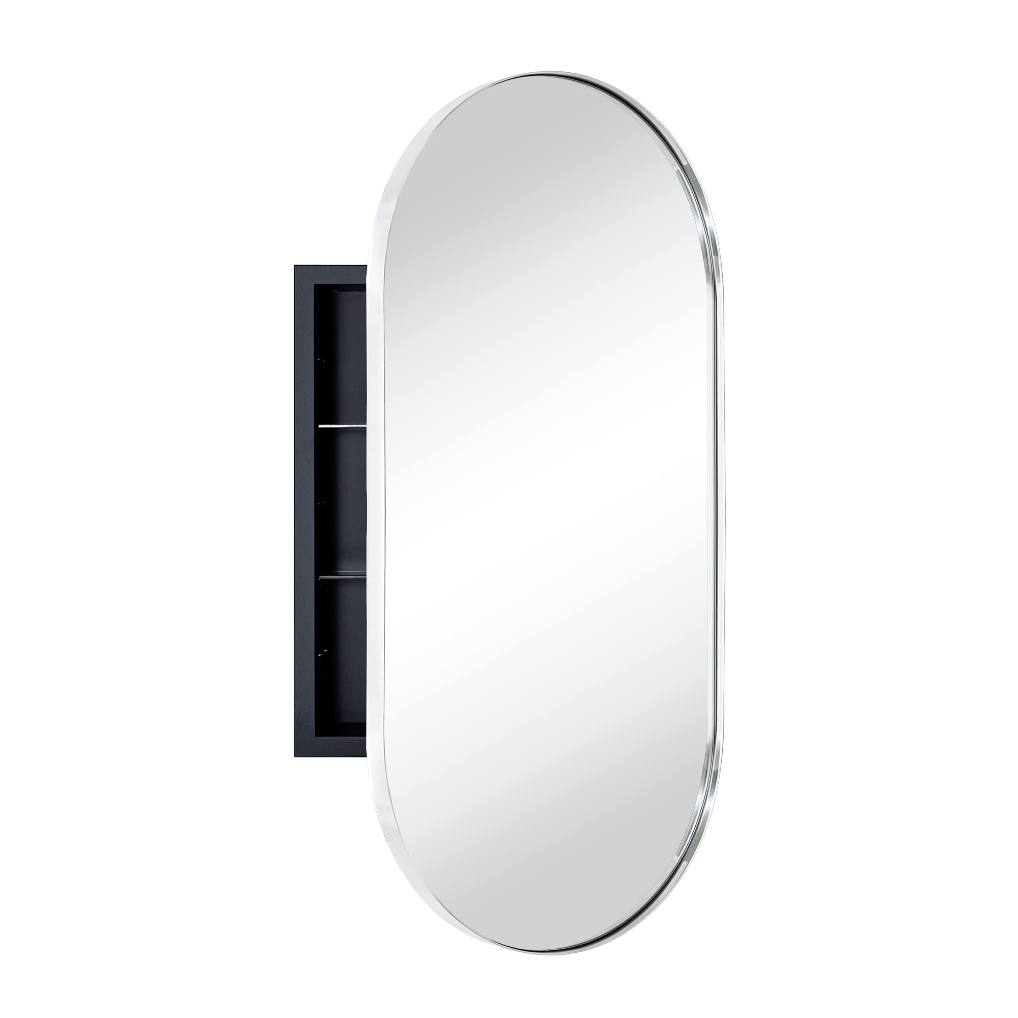 TEHOME GC-00596 16-Inches x 33-Inches Recessed Mount Chrome Mirrored Oval Medicine Cabinet