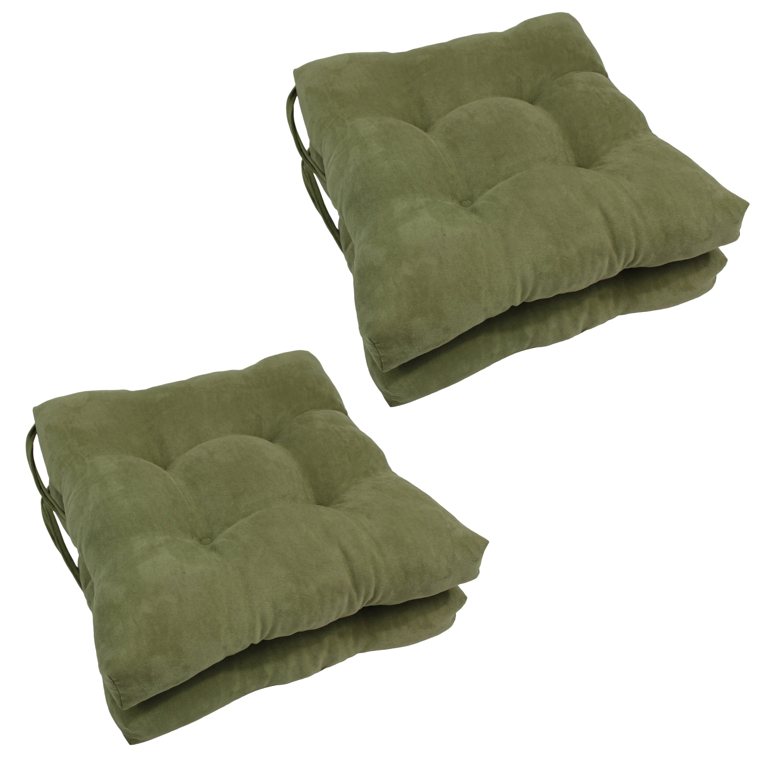 Dark Green Micro Fiber Chair Pads With Tie Backs (set Of 4