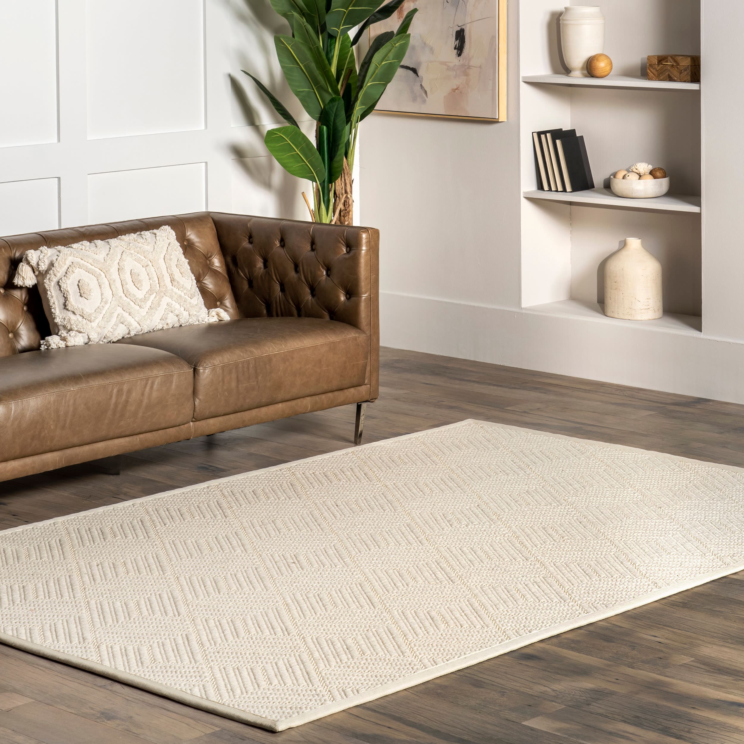Nuloom Suzanne Solid 8x10 Wool Indoor Area Rug for Living Room Bedroom Dining Room Kitchen, Cream/Ivory