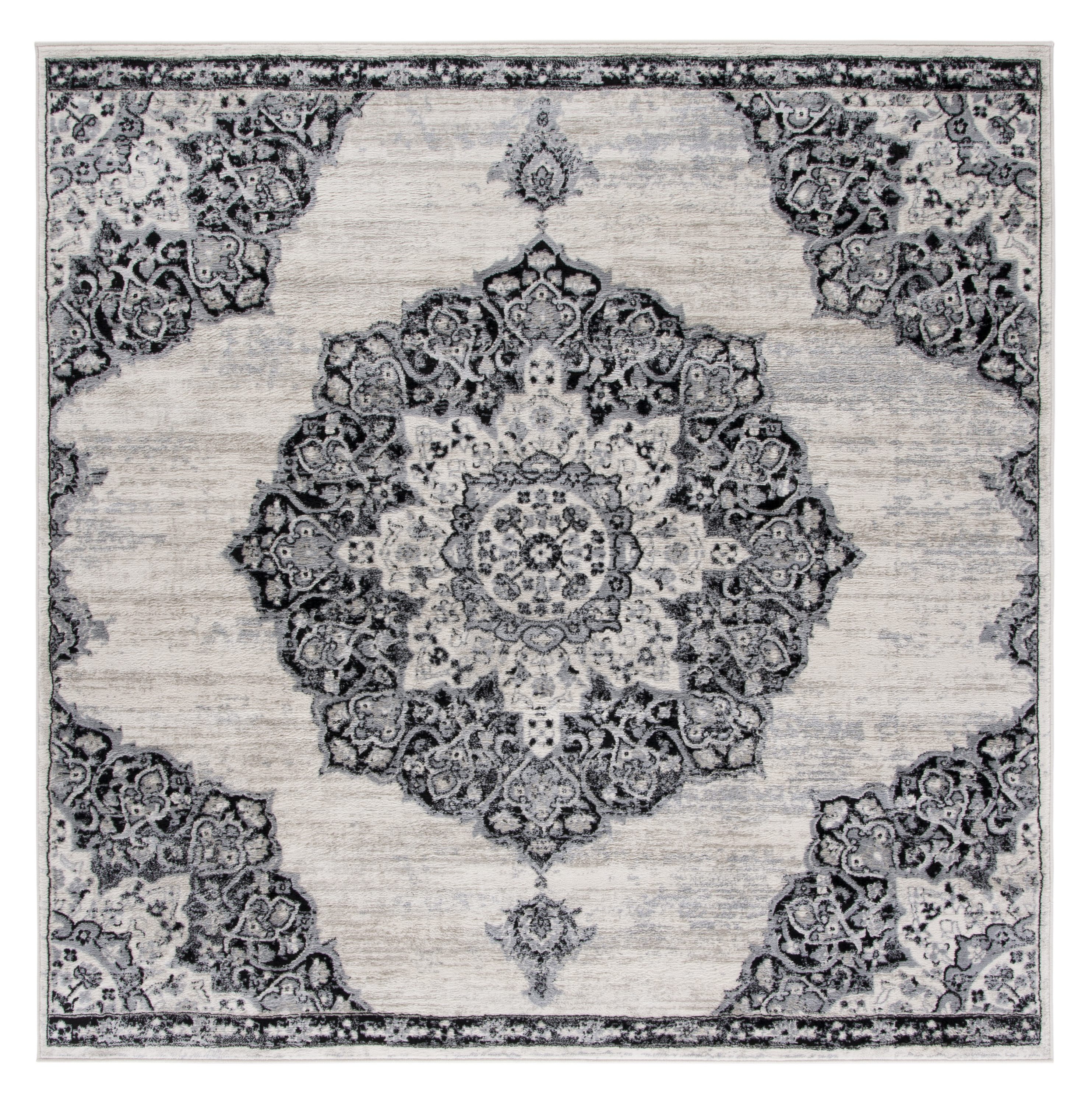 Safavieh BNT802C-7SQ Brentwood Coral 7 x 7 (ft) Loomed Polypropylene Ivory/Black Square Indoor Distressed/Overdyed Vintage Area rug