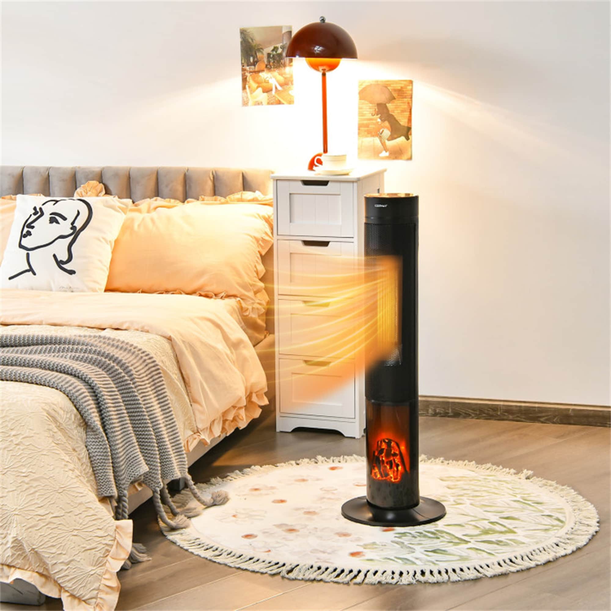 BABOOM Up to 1500-Watt Ceramic Tower Indoor Electric Space Heater with Remote Control and Realistic 3D Flame #BOM-EP23762-CO