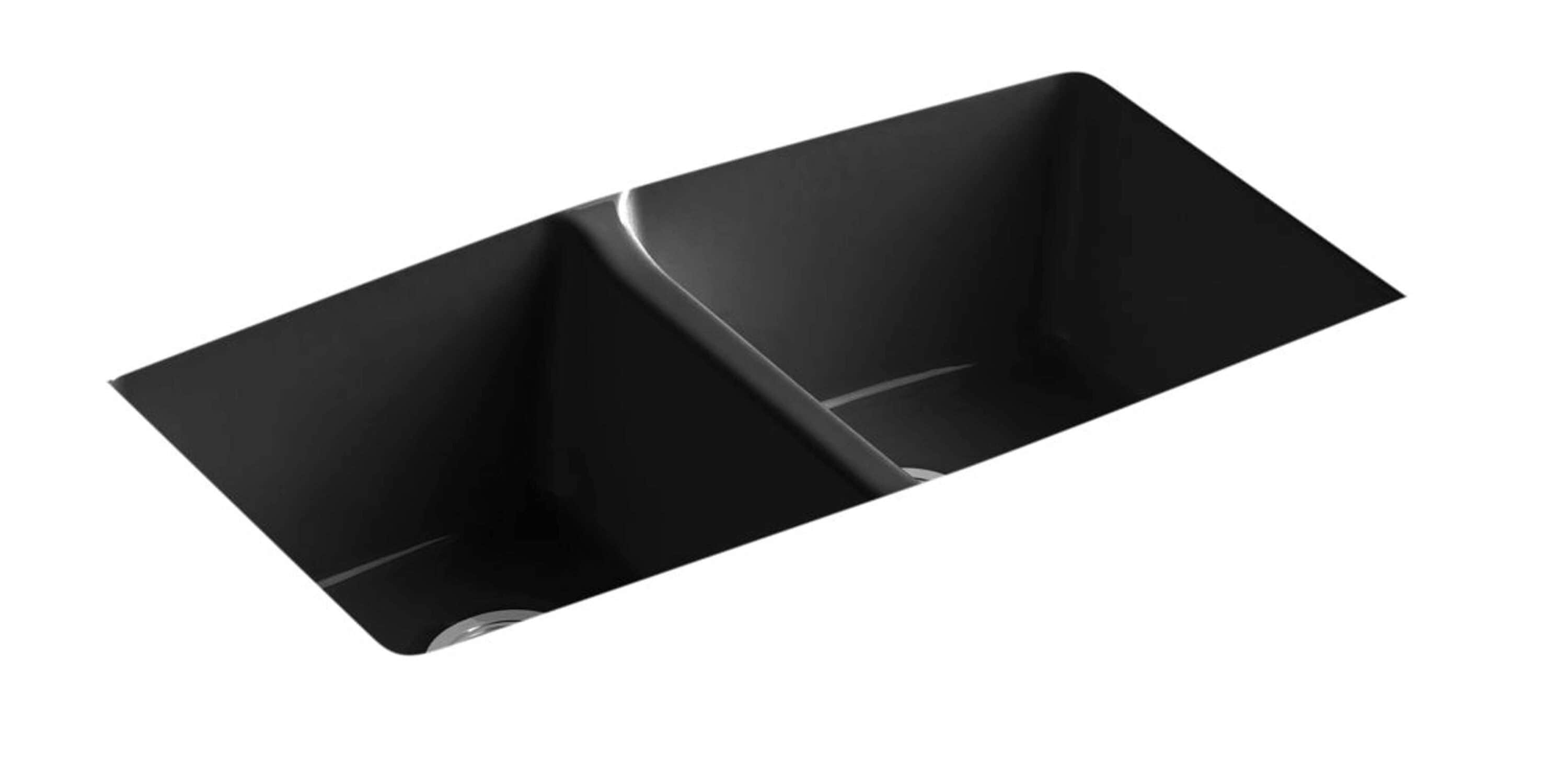 KOHLER Undermount 33-in x 22-in Black Cast Iron Double Equal Bowl ...