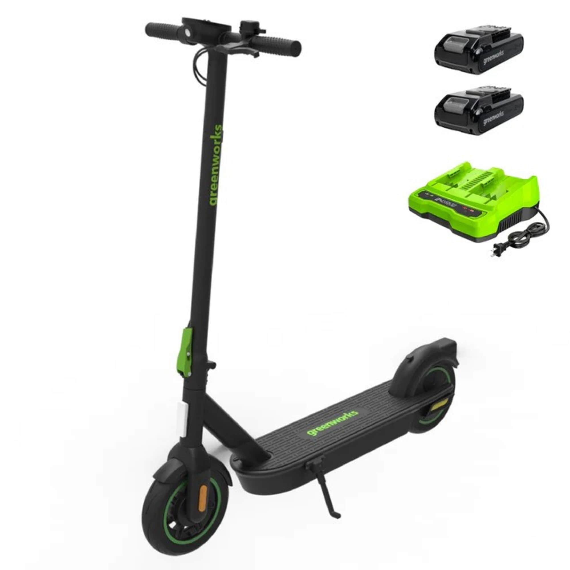 Greenworks ES24L420 2X24V Stealth Series Electric Scooter (2) 4Ah Batteries and Dual Port Charger