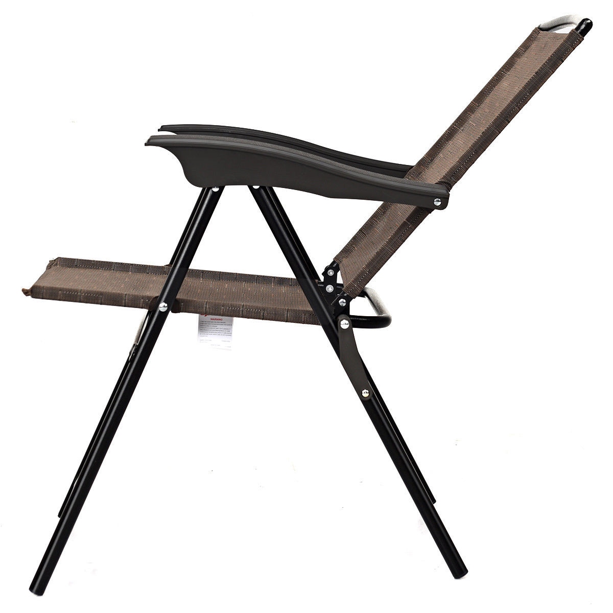 WELLFOR AY-87FC-CY Portable Folding Patio Chairs Set of 4 Brown Steel Frame Stationary Conversation Chair with Solid Seat