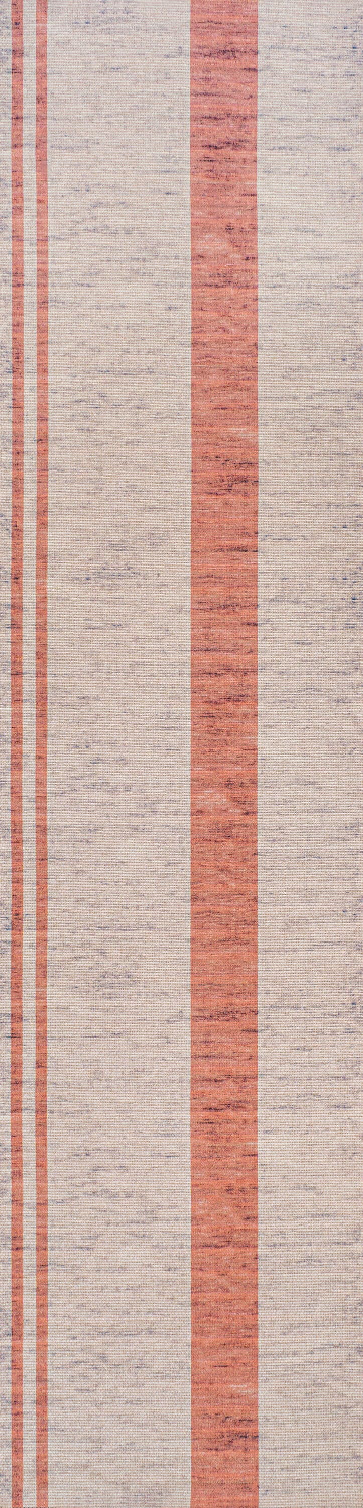 Ivory and Peach Distressed Stripe Washable Synthetic Runner Rug