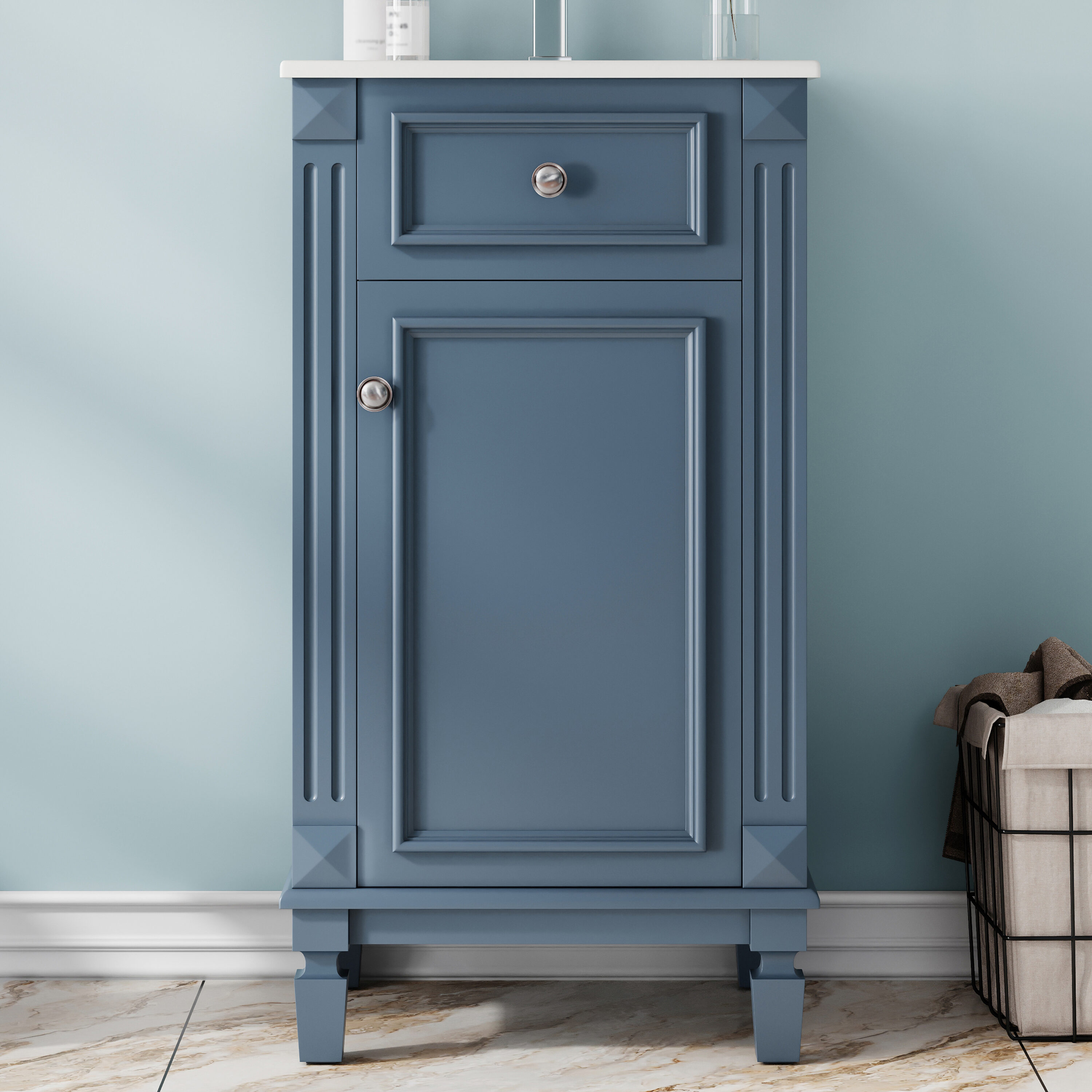 MooxvMoo 18-inch Bathroom Vanity with Ceramic Sink (Blue)
