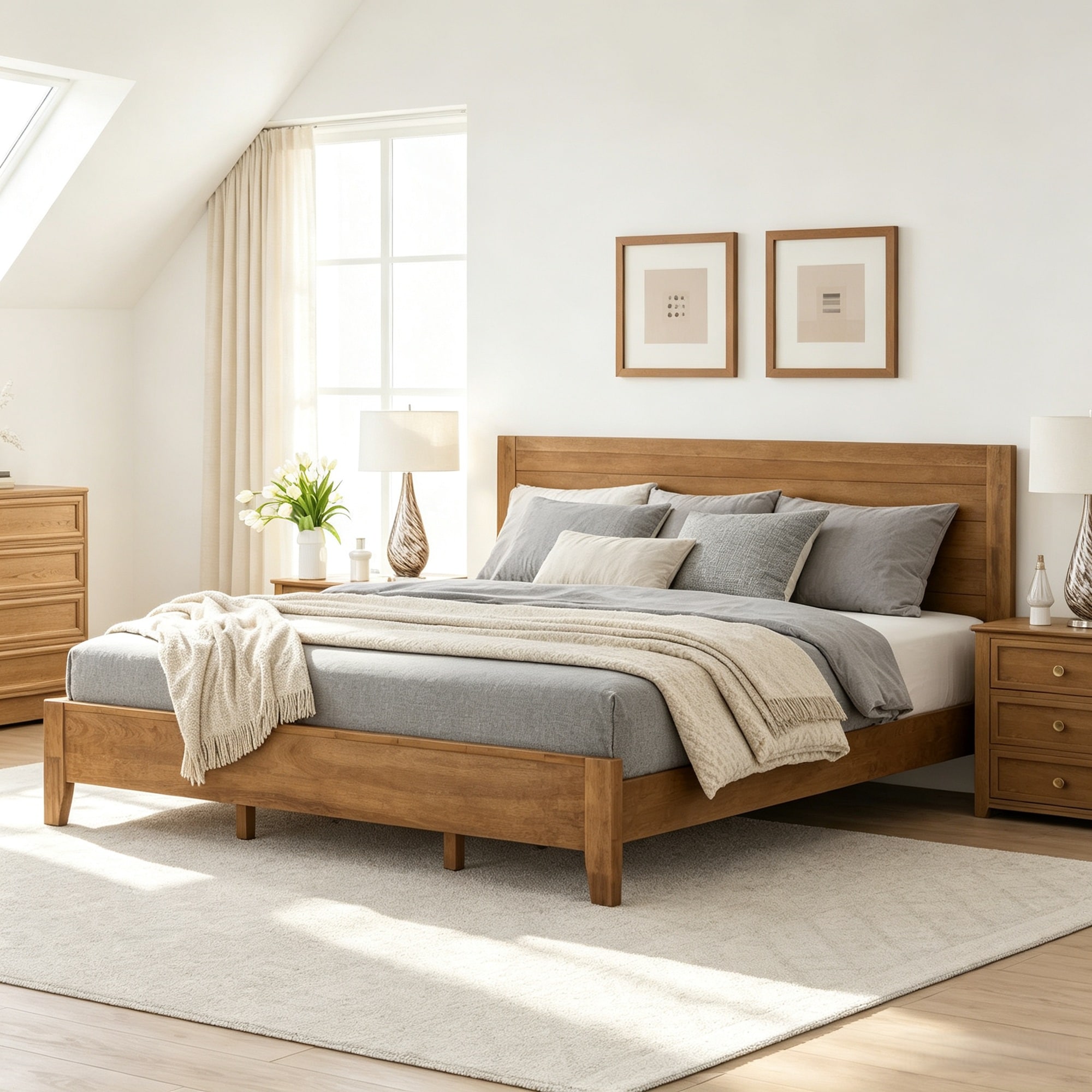 Hosworth -  King Solid Acacia Wood Platform Bed with Headboard 800lb Noise-Free Low Profile No Bo...