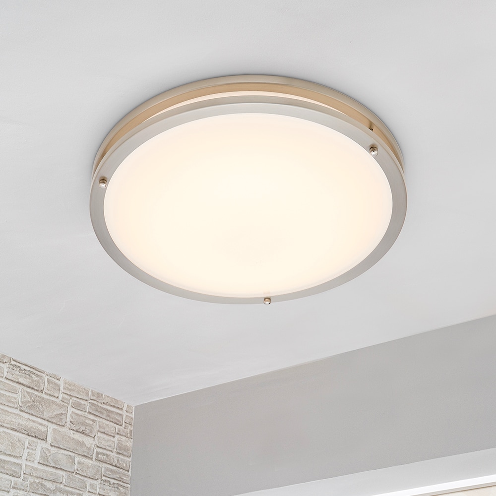 Maxxima Ceiling Mount 1-Light 16-in Satin Nickel LED Flush Mount Light ...