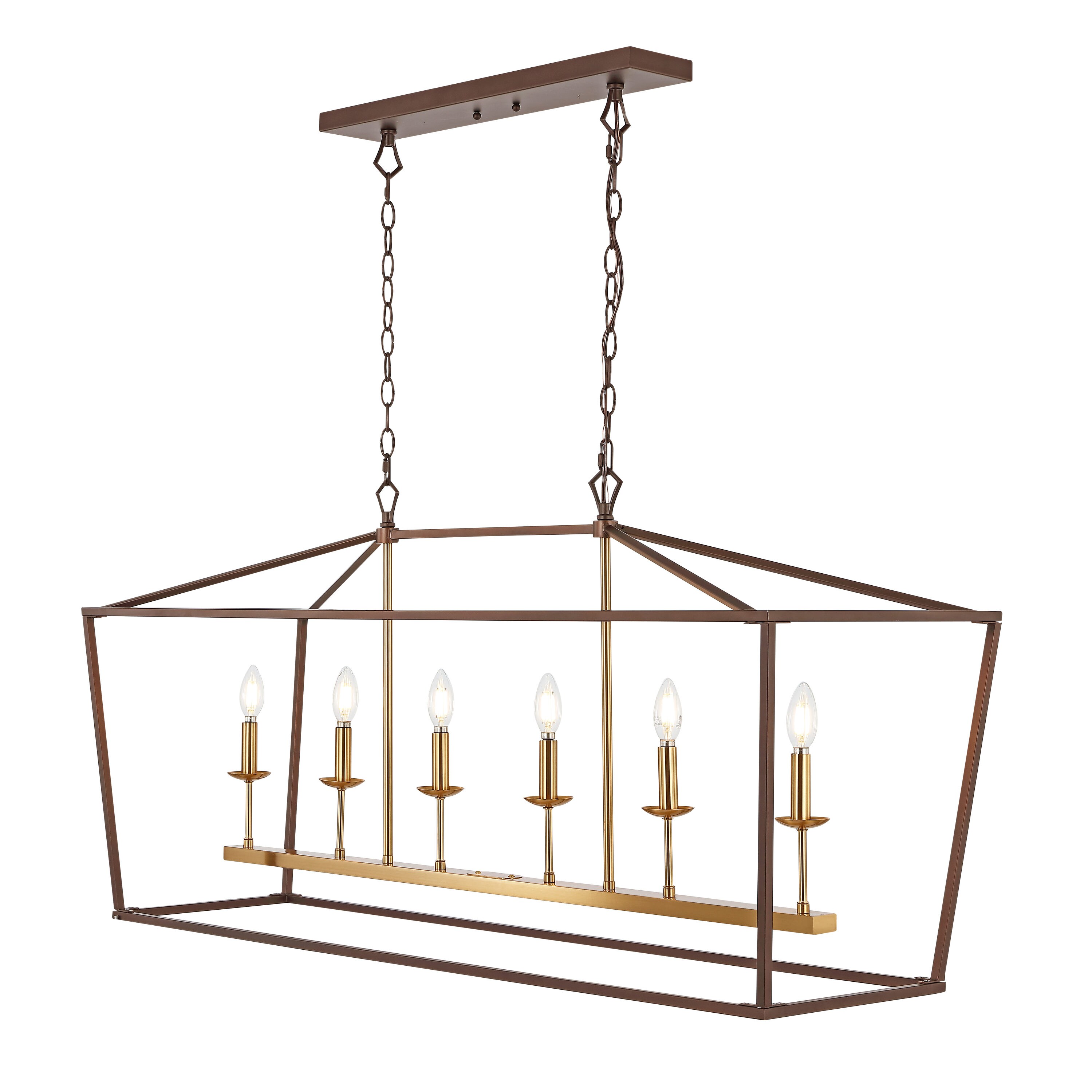 Transitional Geometric Bronze 6-Candle Pendant Light