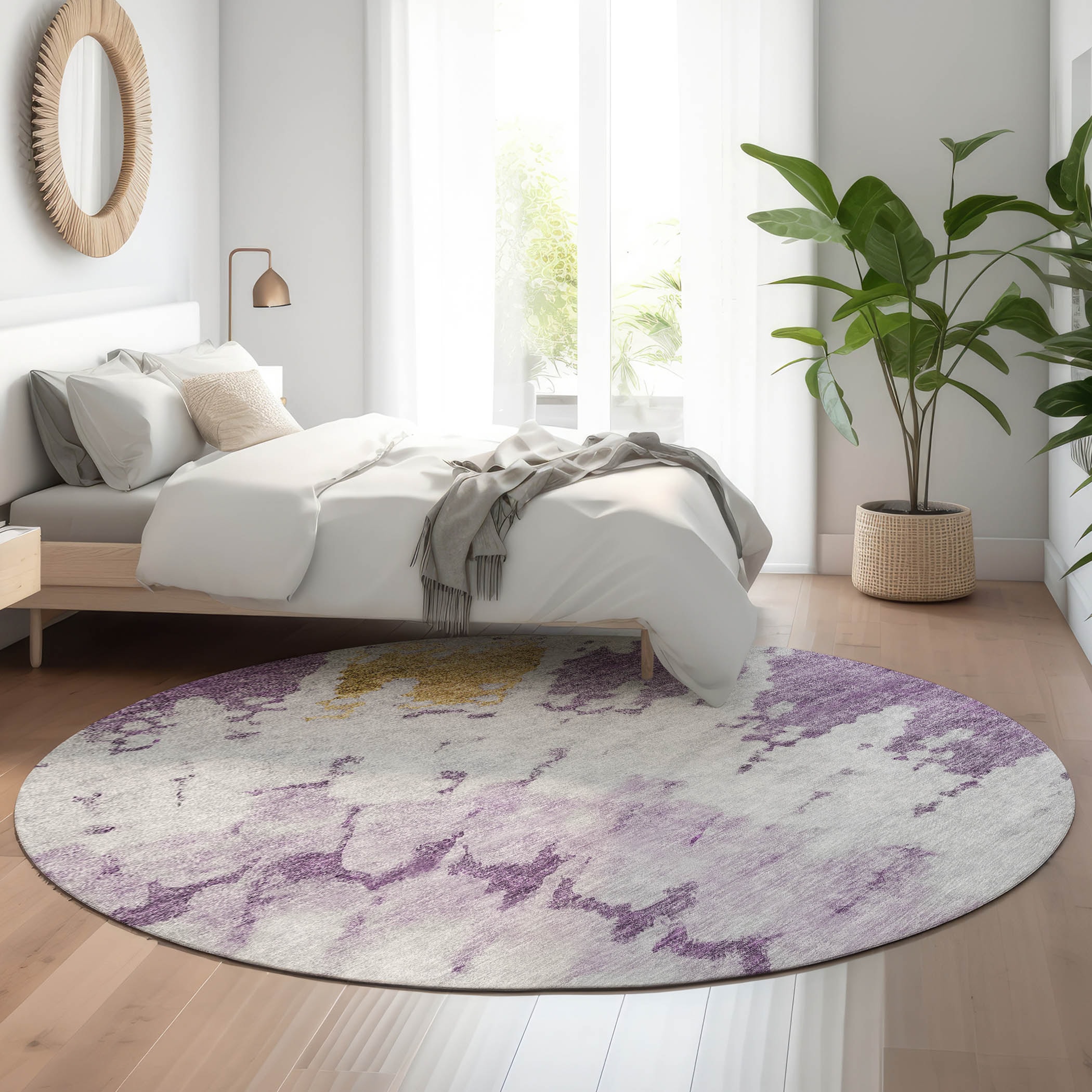 Addison Rugs AMF614PP8RO Mayfield AMF614PP 8 x 8 (ft) Loomed Polyester Purple Round Indoor Geometric Machine washable Area rug