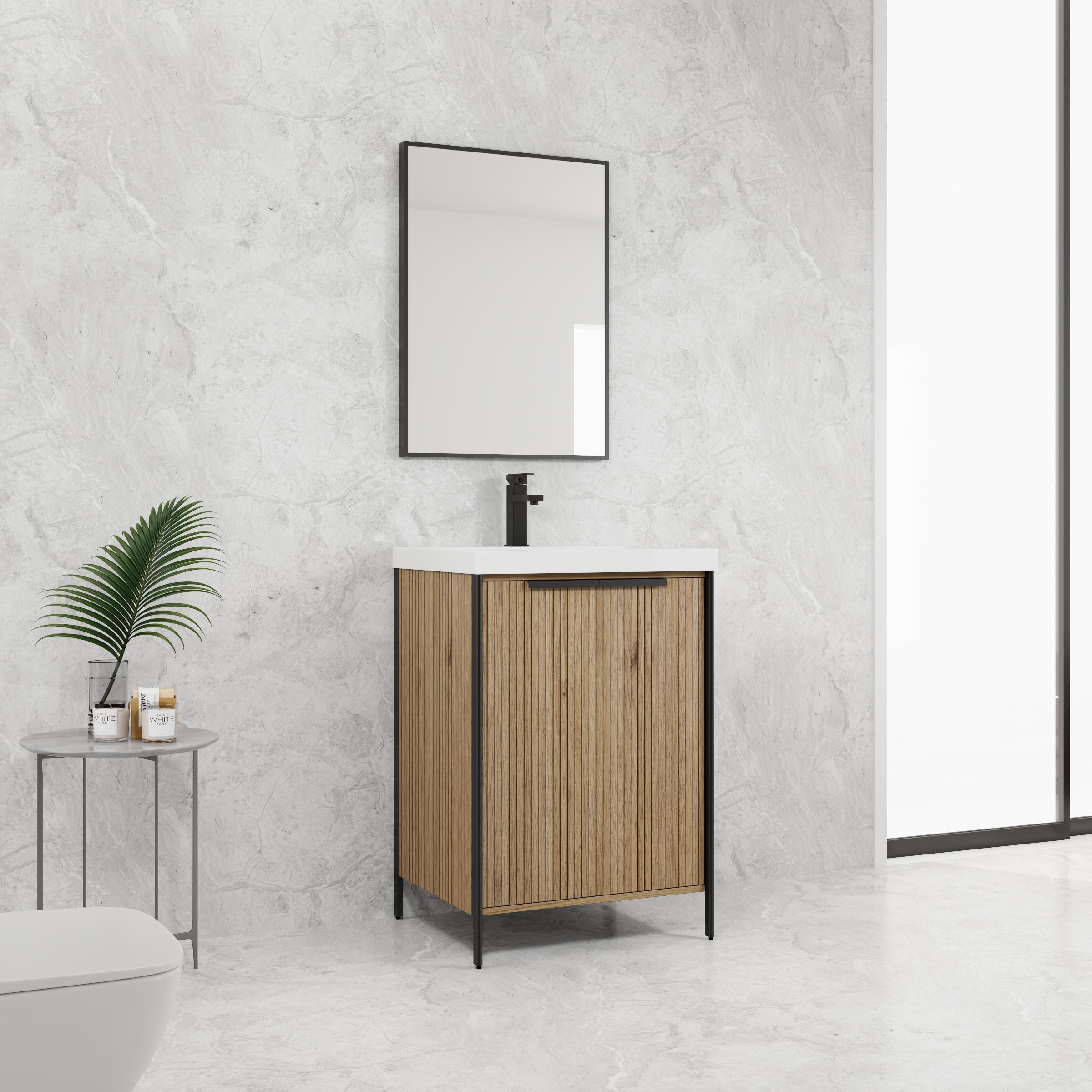 GDFStudio 24-Inch Freestanding Bathroom Vanity with Resin Sink and Two Soft-Close Doors - White