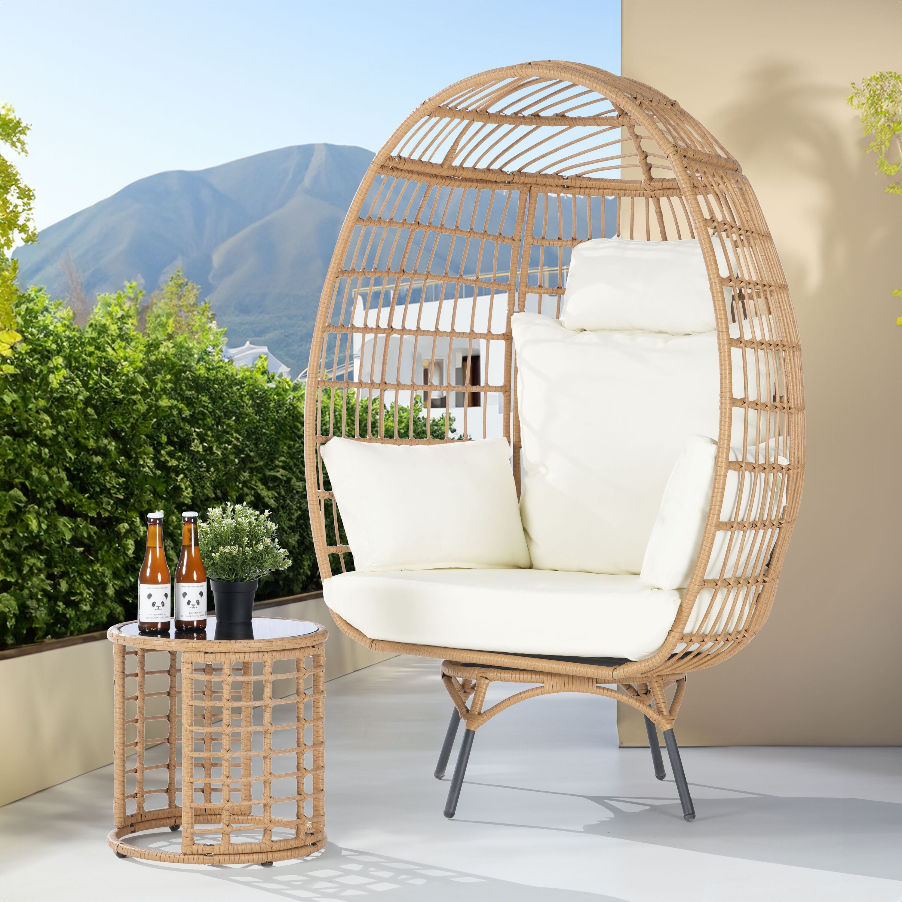 SANSTAR L-RJDC51BE-AC 2 -Piece Wicker Patio Conversation Set with Off-white Cushions