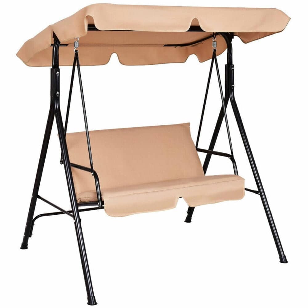 VERYKE - Loveseat Cushioned Patio Steel Frame Swing Glider Patio Swing with Durable Steel Frame W...