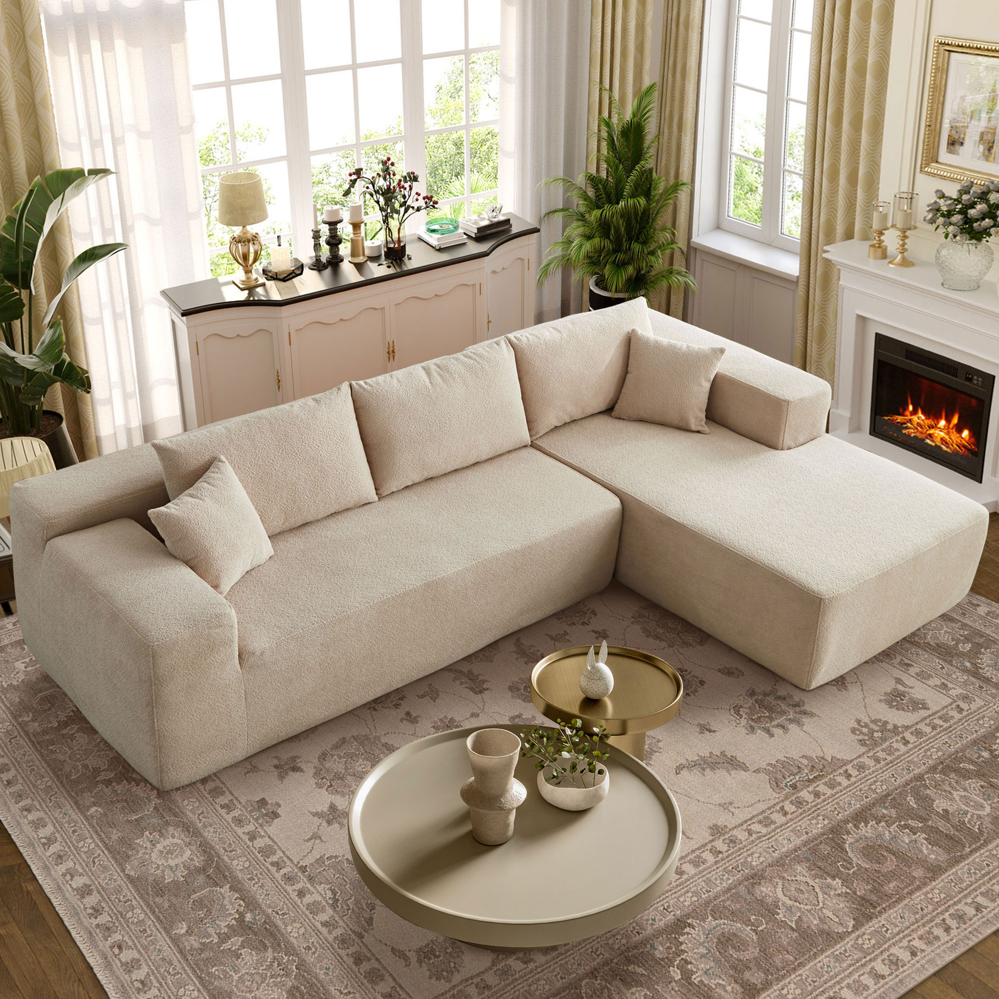 Ovios OVIVIR810 104.3-in W Casual Camel(Cloud Velvet) Sectional