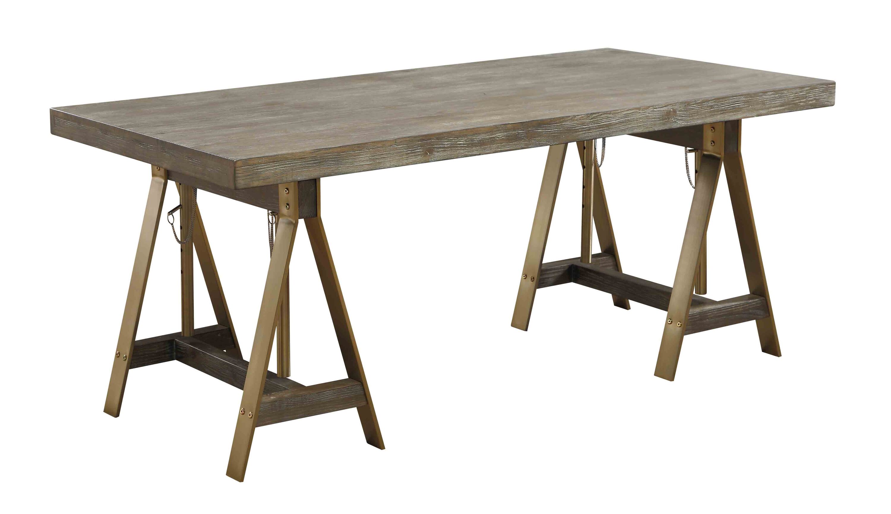 Coast to Coast 13637 Biscayne Weathered Transitional Adjustable Table, Wood Veneer with Brown Steel Trestle Base 32-in L x 38-in H