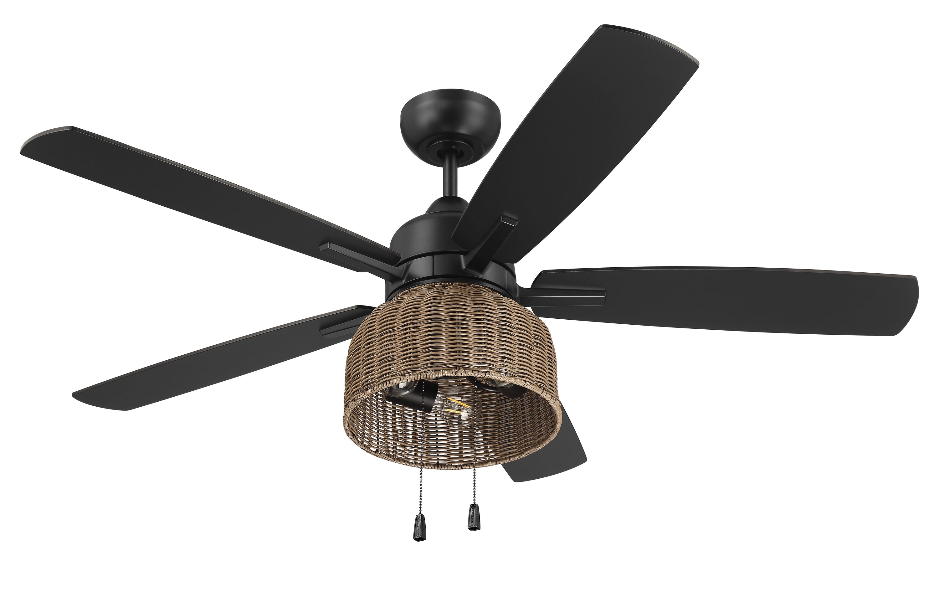 Flat Black and Pecan 52'' Ceiling Fan with Rattan Shade