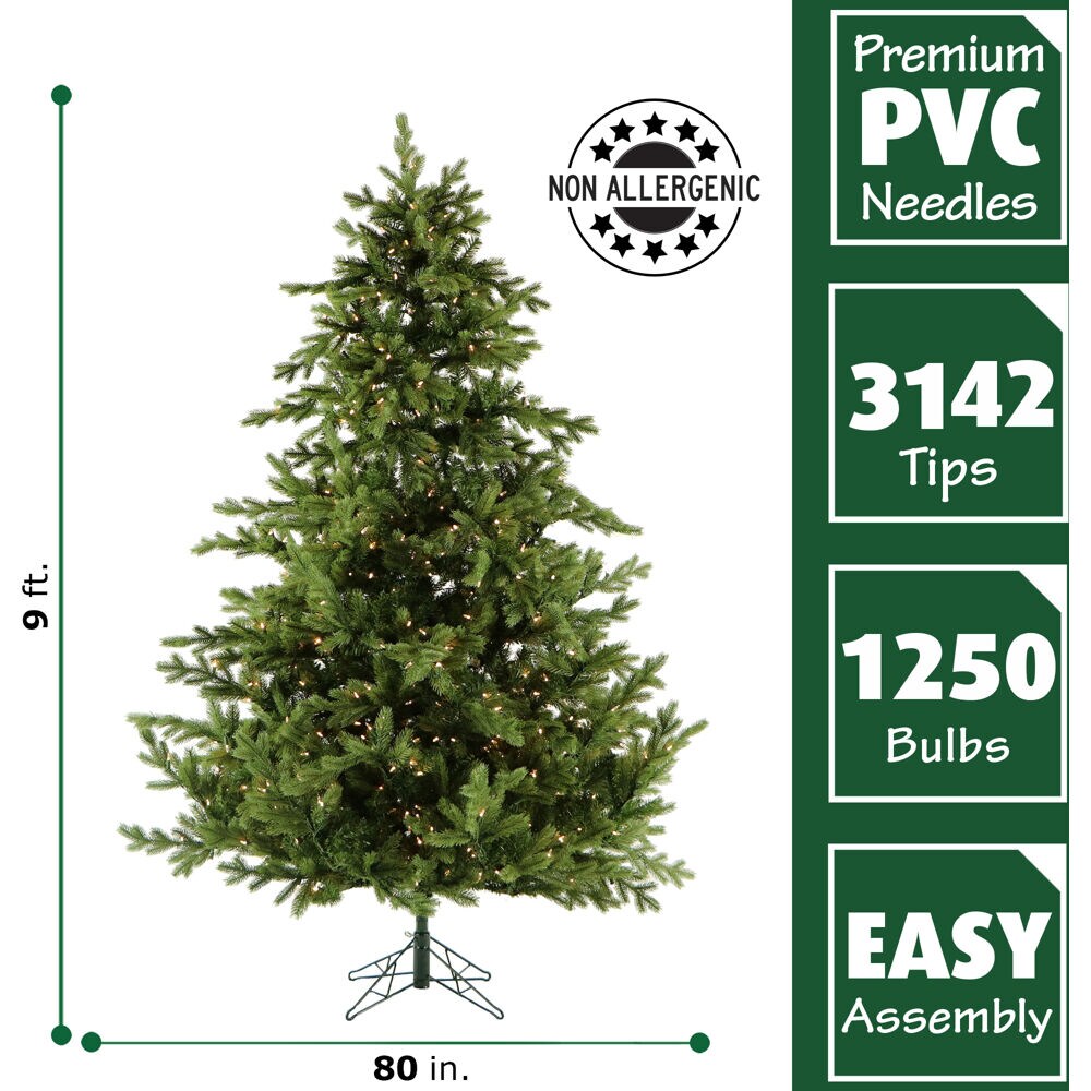 Fraser Hill Farm 9-ft Pine Pre-lit Artificial Christmas Tree with LED ...