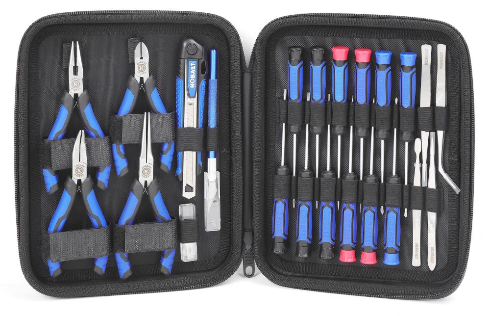 Compact 32 Piece Hobby Tool Kit Housed in a Black Slim Handsome Fold-out  Case