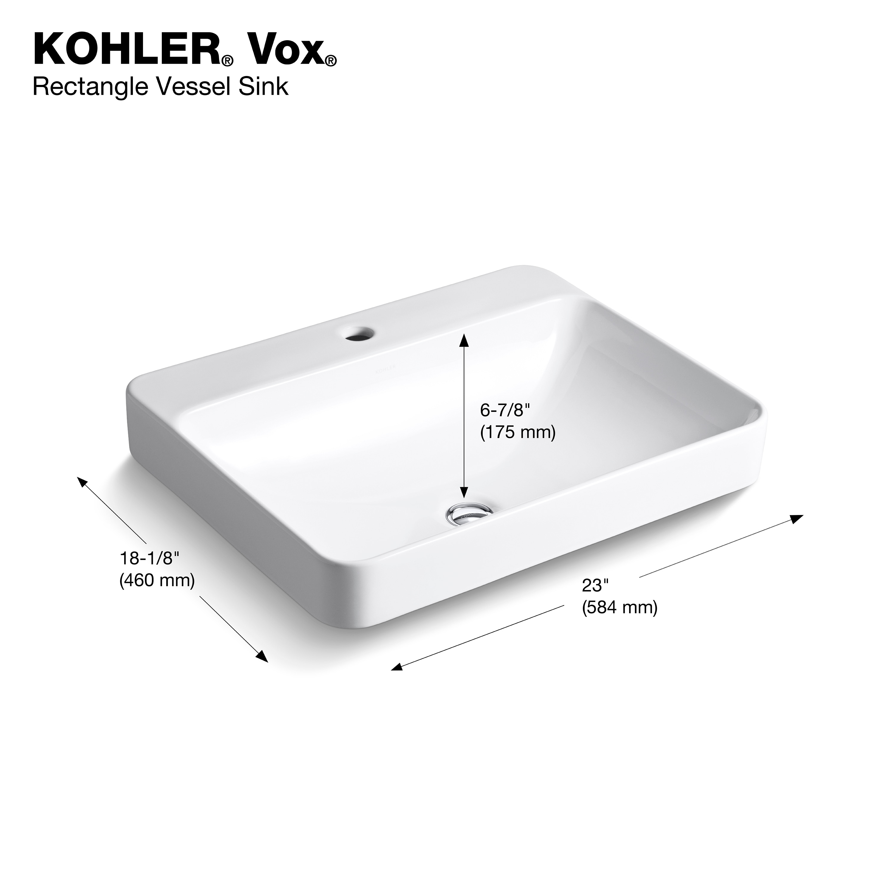 KOHLER Vox Vitreous China Drop-In Rectangular Modern White Bathroom ...