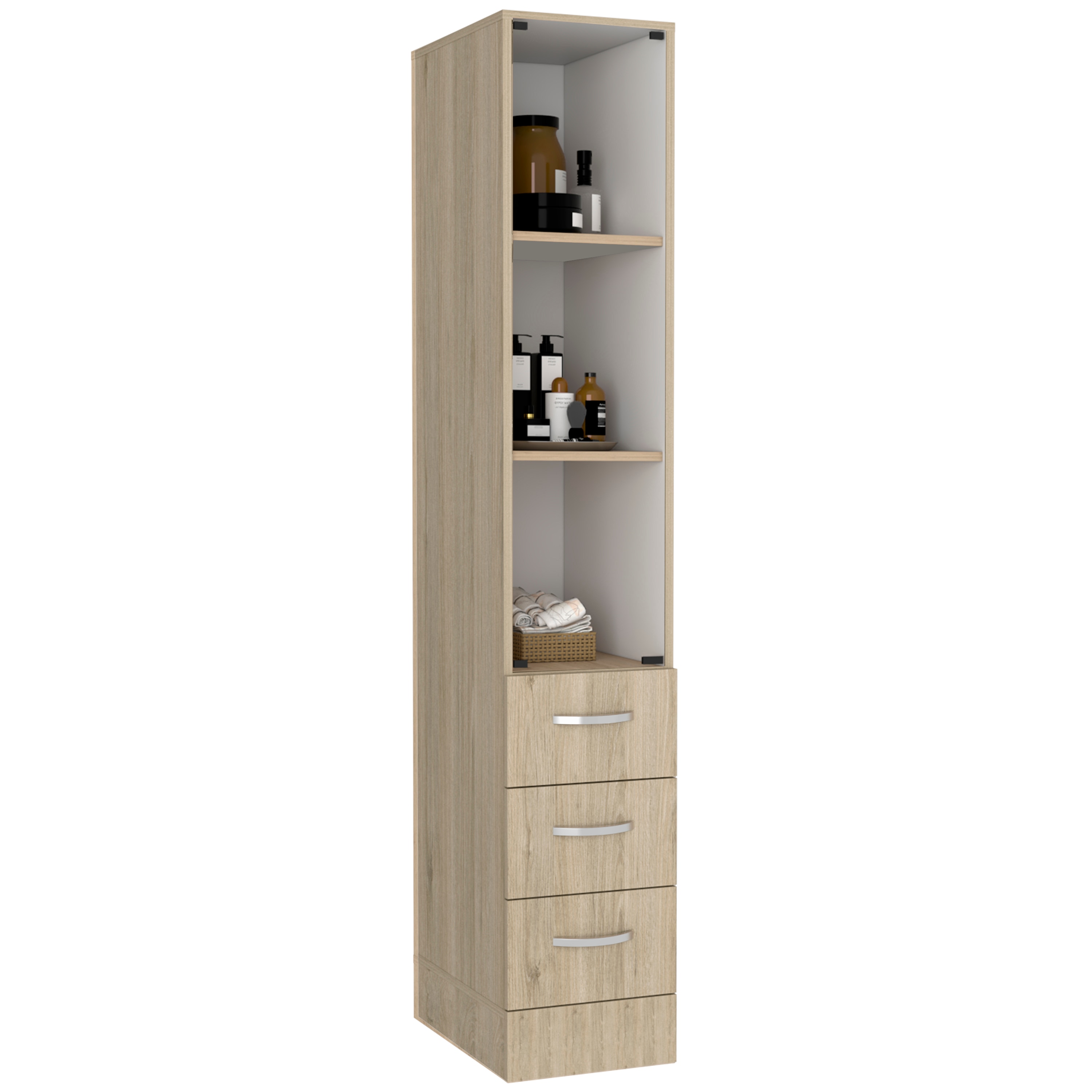 Tatayosi DJ-097S00129 Pine and White Linen Cabinet with Three Shelves Four Drawers Light