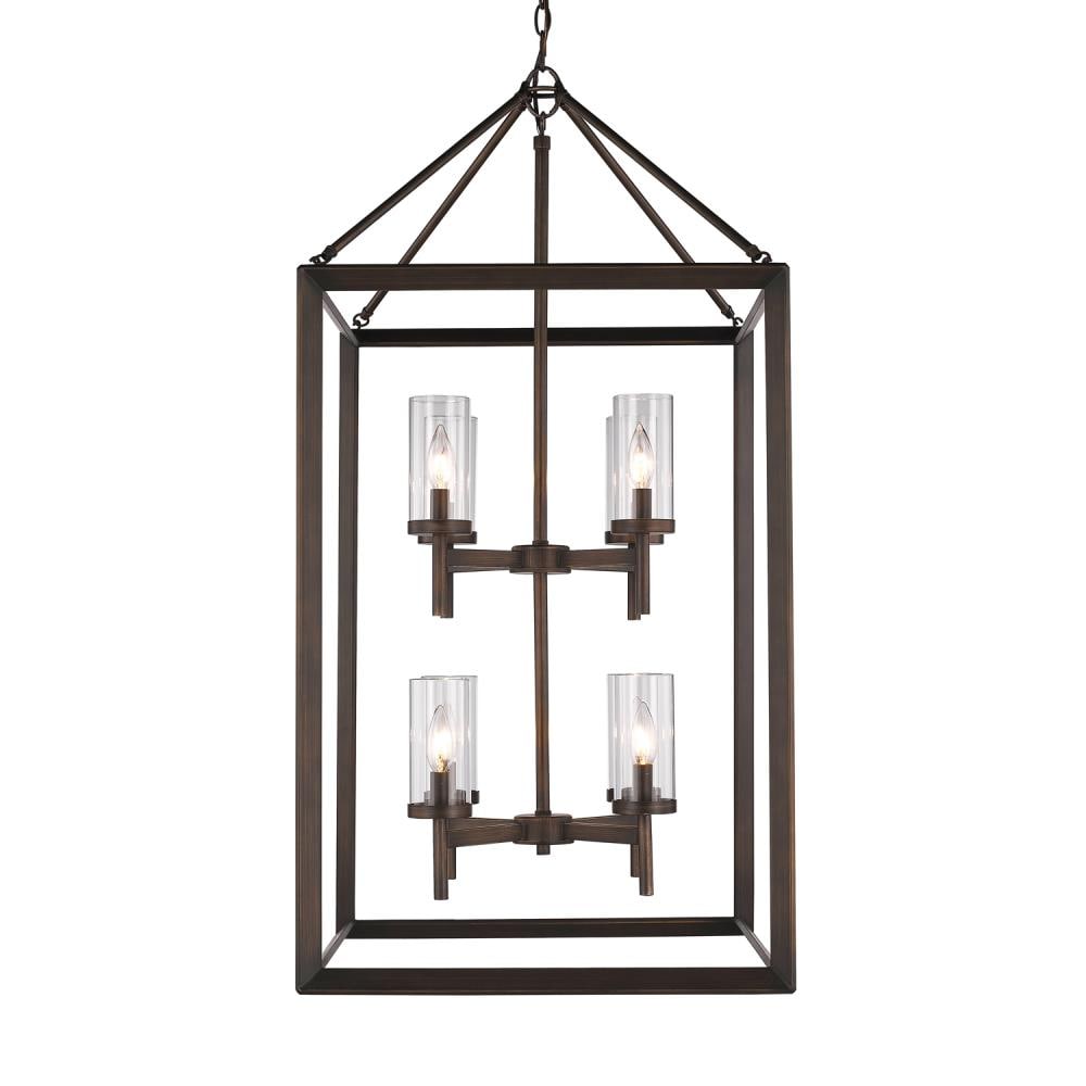 Golden Lighting 2073-8P GMT-CLR Smyth 8 -Light Brushed Bronze Modern/contemporary Cage For Use in Bedrooms, Dining Rooms, Foyers, Kitchens, Living Rooms Chandelier