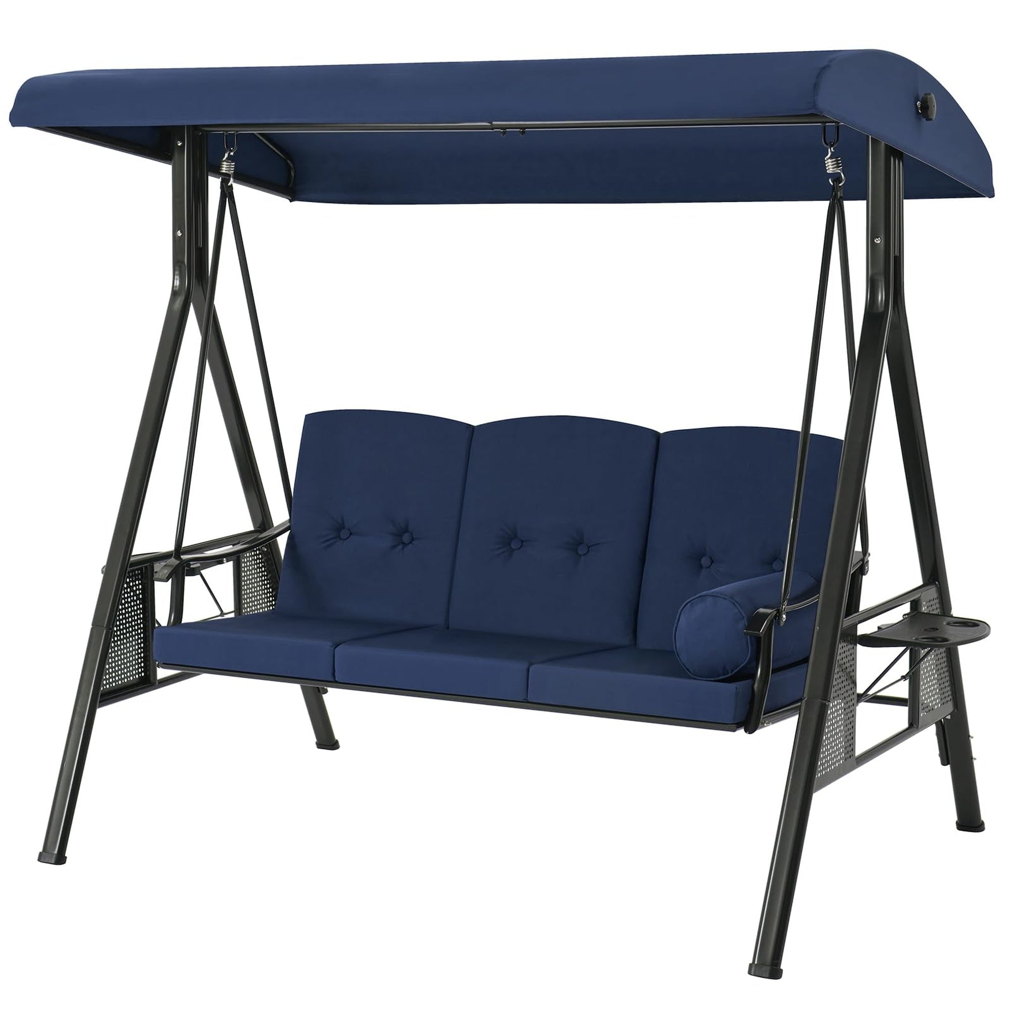 Boyel Living 3-Person Metal Patio Swing with Removable Cushion Cup Holder Patio Swing Outdoor Porch Swing Chair for Adults for Garden Backyard Deck