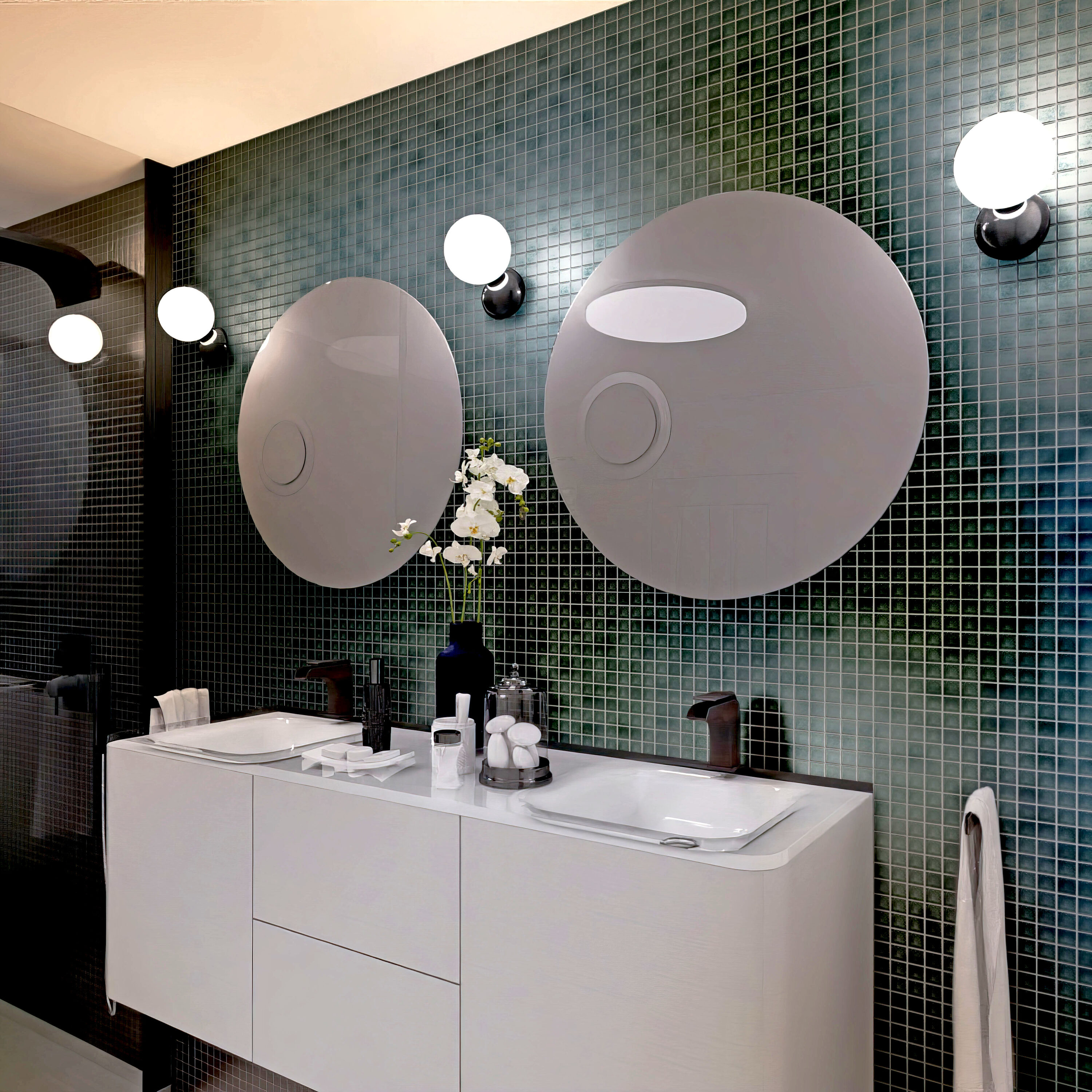 Nacreous Black Glass Mosaic 12" x 12" Wall and Floor Tile