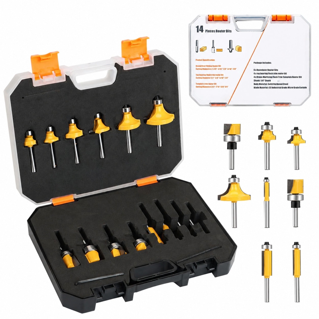 SenQWFa  14 Piece Router Bit Set with 1/4 Inch Shank Universal Router Bits for Woodworking and Carpentry Projects durable home and garden