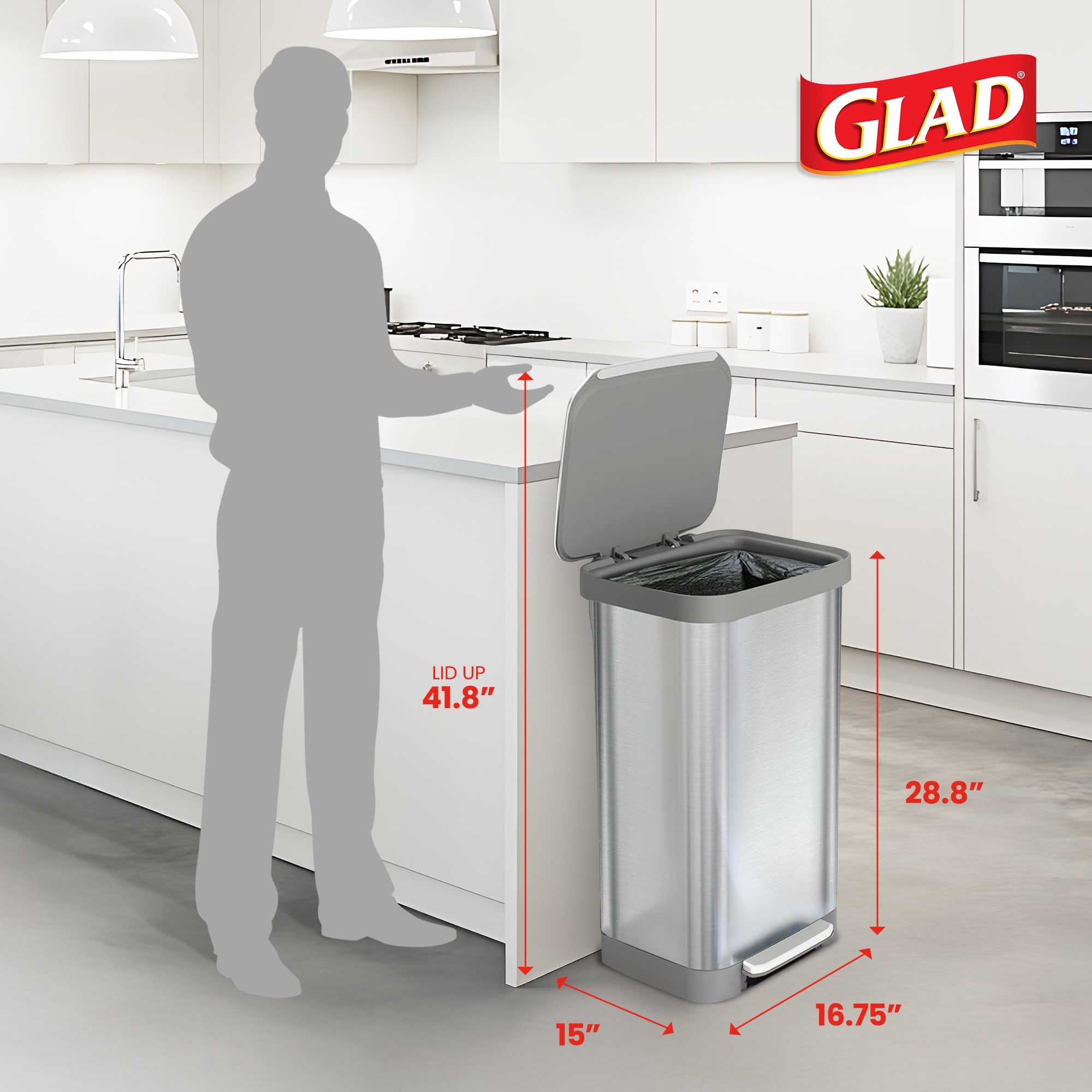 Glad Step Trash Can Series 2 Soft Close Bin with Odor Protection