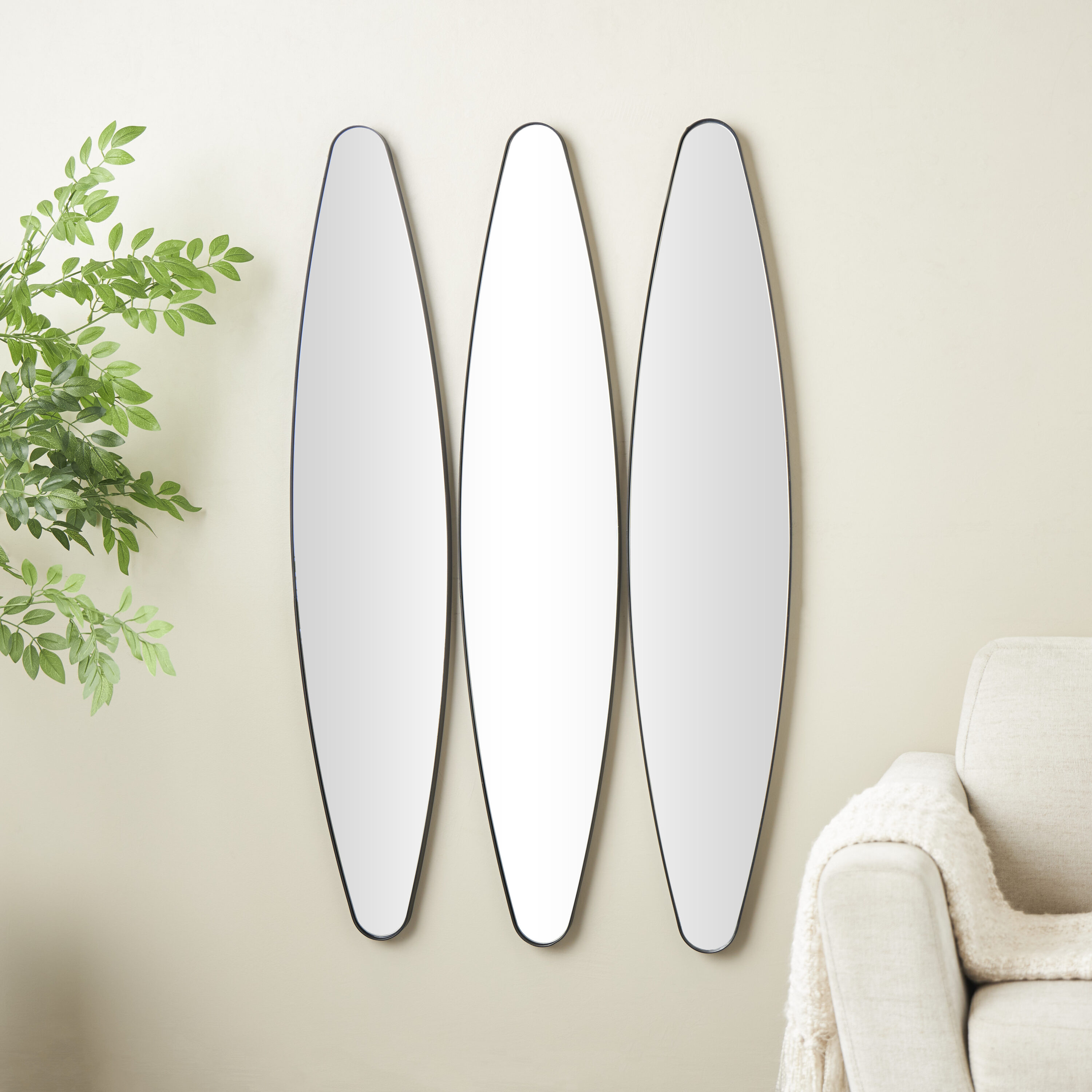 Grayson Lane 821698 9.5-Inches W x 47.38-Inches H Oval Black Elongated Framed Wall Mirror