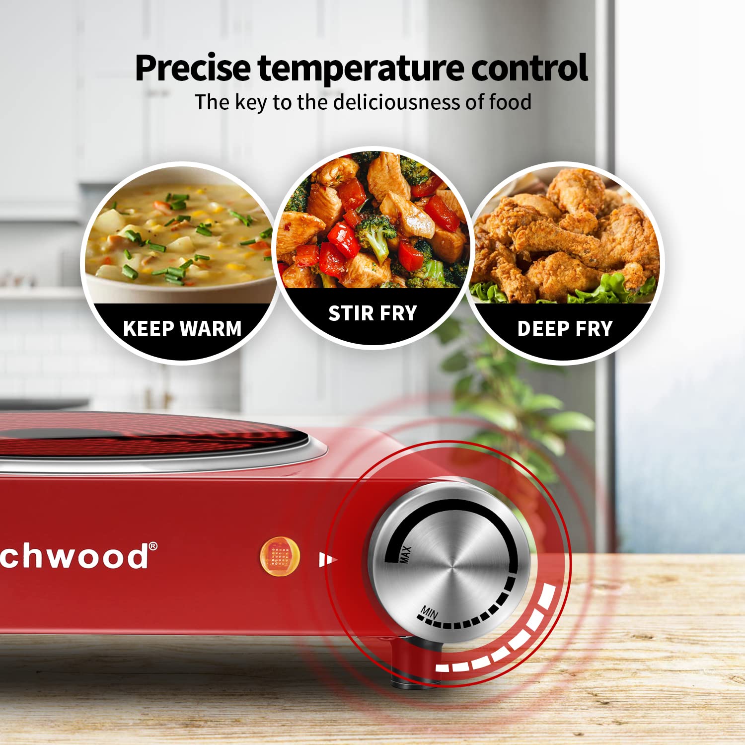 Electric Single Stovetop Hot Plate for Cooking 1500W 7.3/4 Glass Cast Iron Portable Stove Burners Cool Touch Handle Cooktop Keeps Food Warm