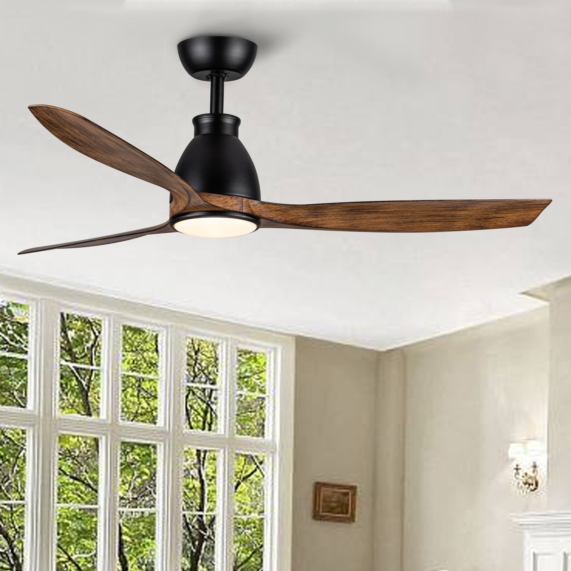 BABOOM BOM-P146433-OR 52-in Color-Changing Integrated LED Black with Dark Brown Blades Ceiling Fan With Light - Remote Included ( 3 -Blade )