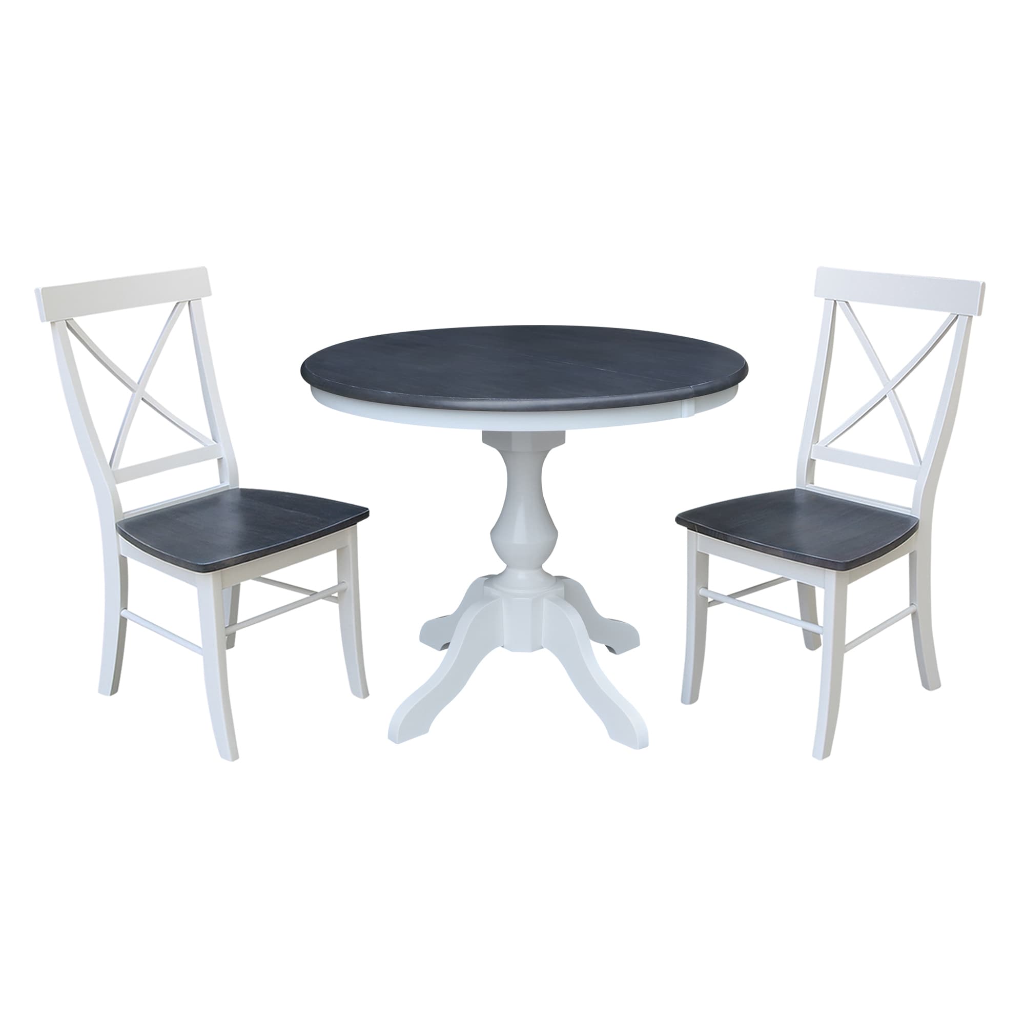 International Concepts K05-36RXT-11B-C613-2 White/Heather Gray Traditional Dining Room Set with Round Table ( Seats 4 )