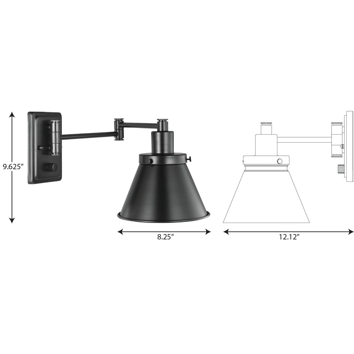 Black Steel Adjustable Swing Arm Wall Sconce