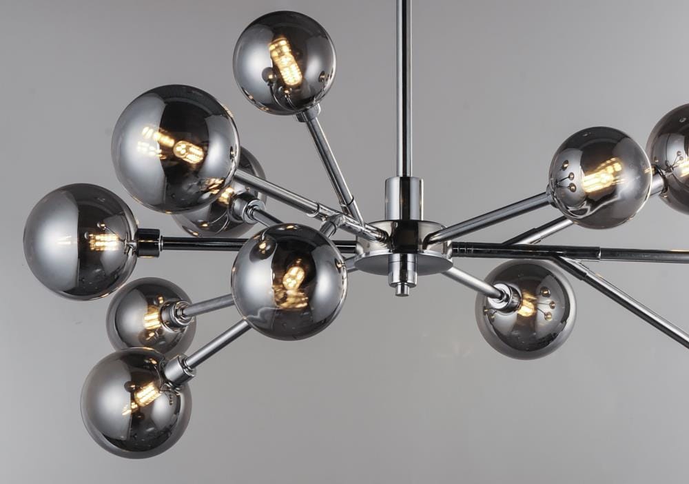 Polished Chrome Sputnik-Inspired 12-Light LED Chandelier with Smoke Glass Shades