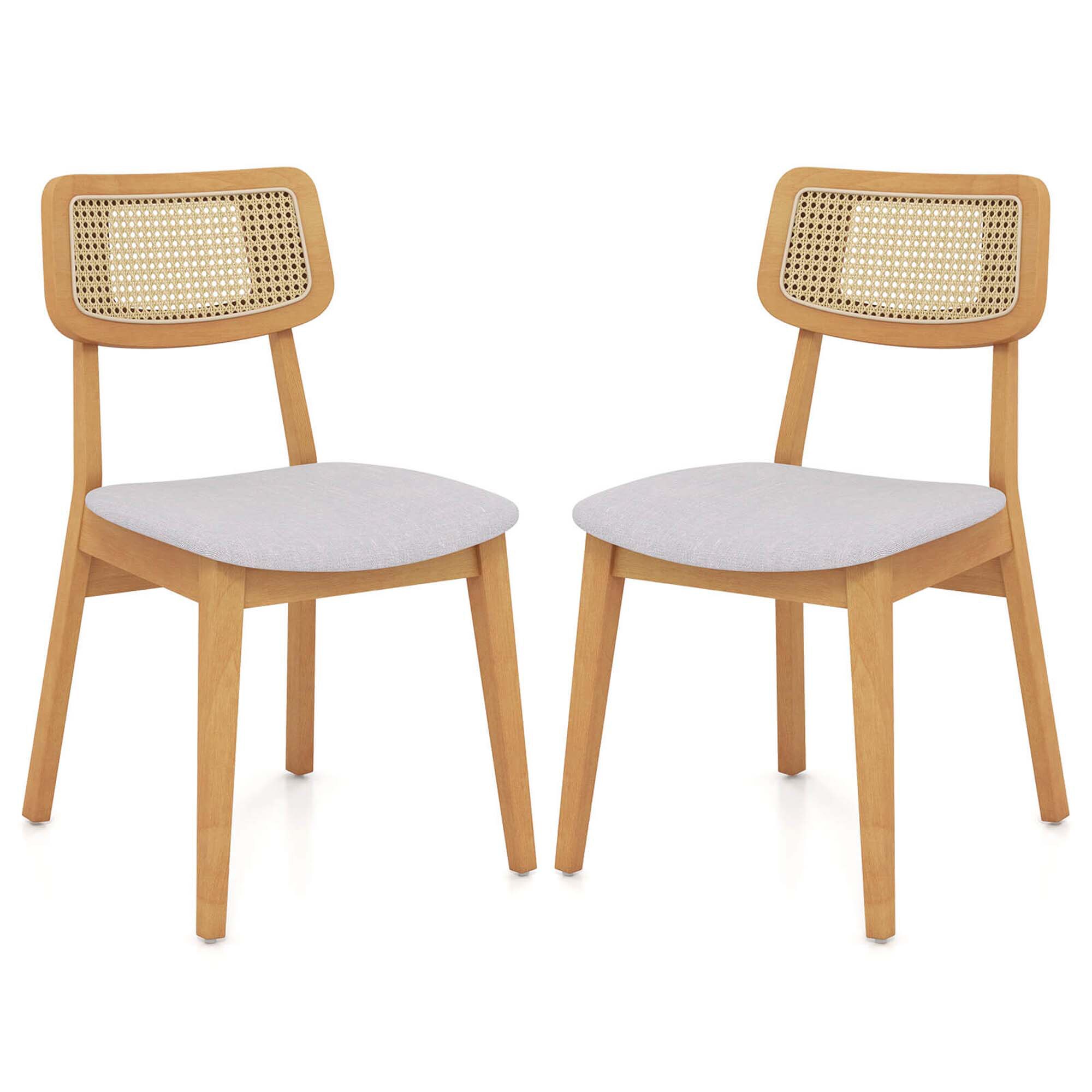 Costway HCST04713  Wooden Rattan Dining Chair Set of 2 with Can Back Rubber Wood Frame Padded Seat