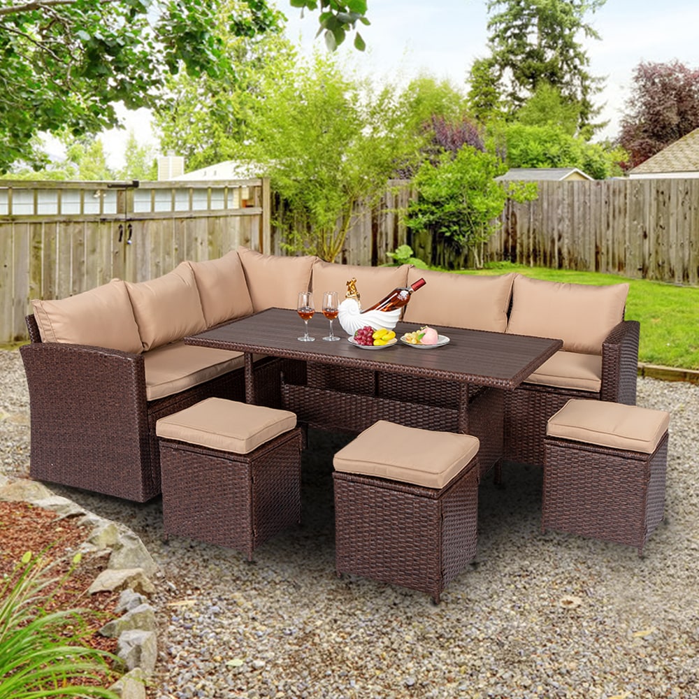 Winado 205636797007 8 -Piece Wicker Patio Conversation Set with Tan Cushions