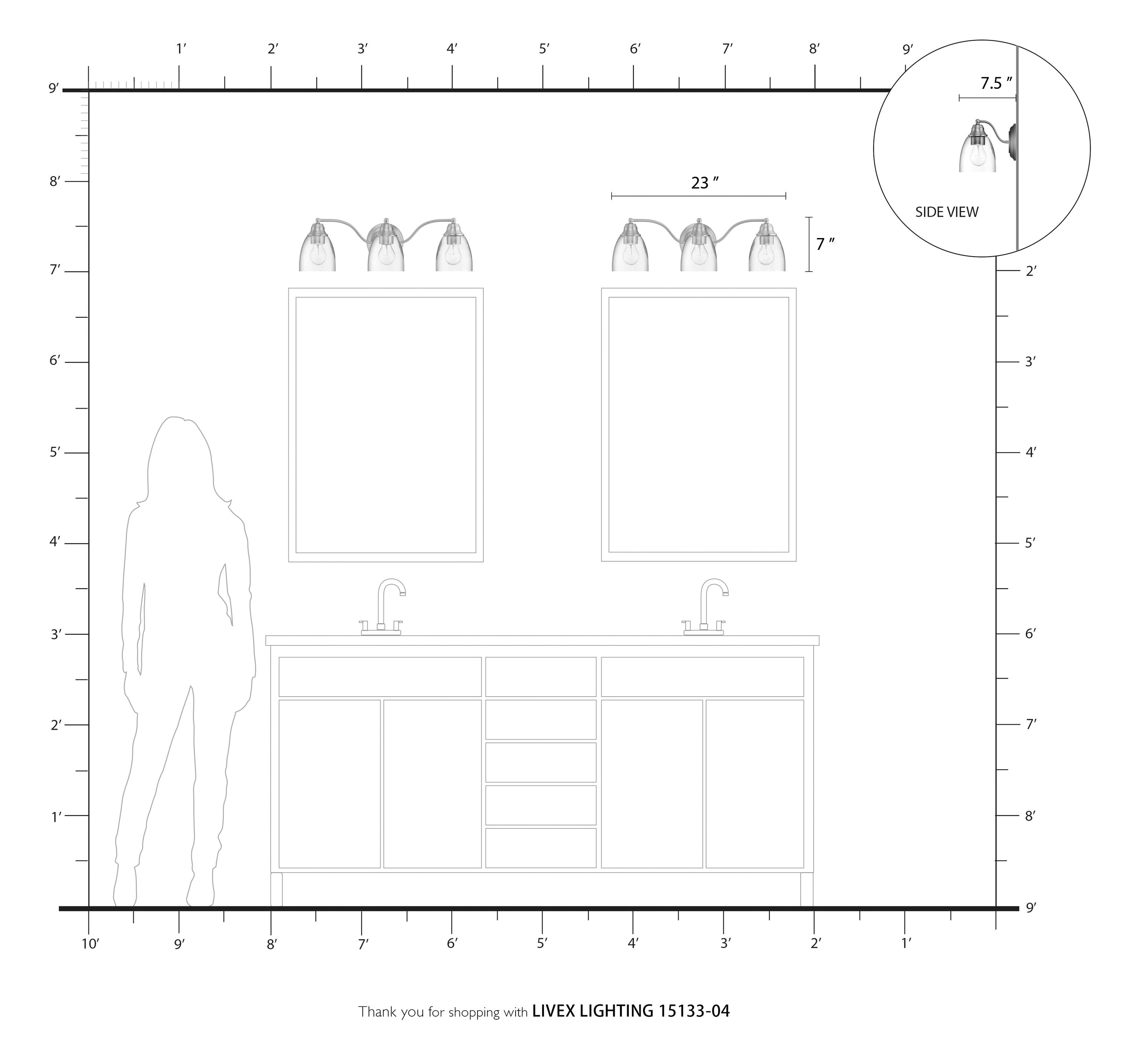 Montgomery Black Steel 3-Light Vanity with Clear Glass Shades