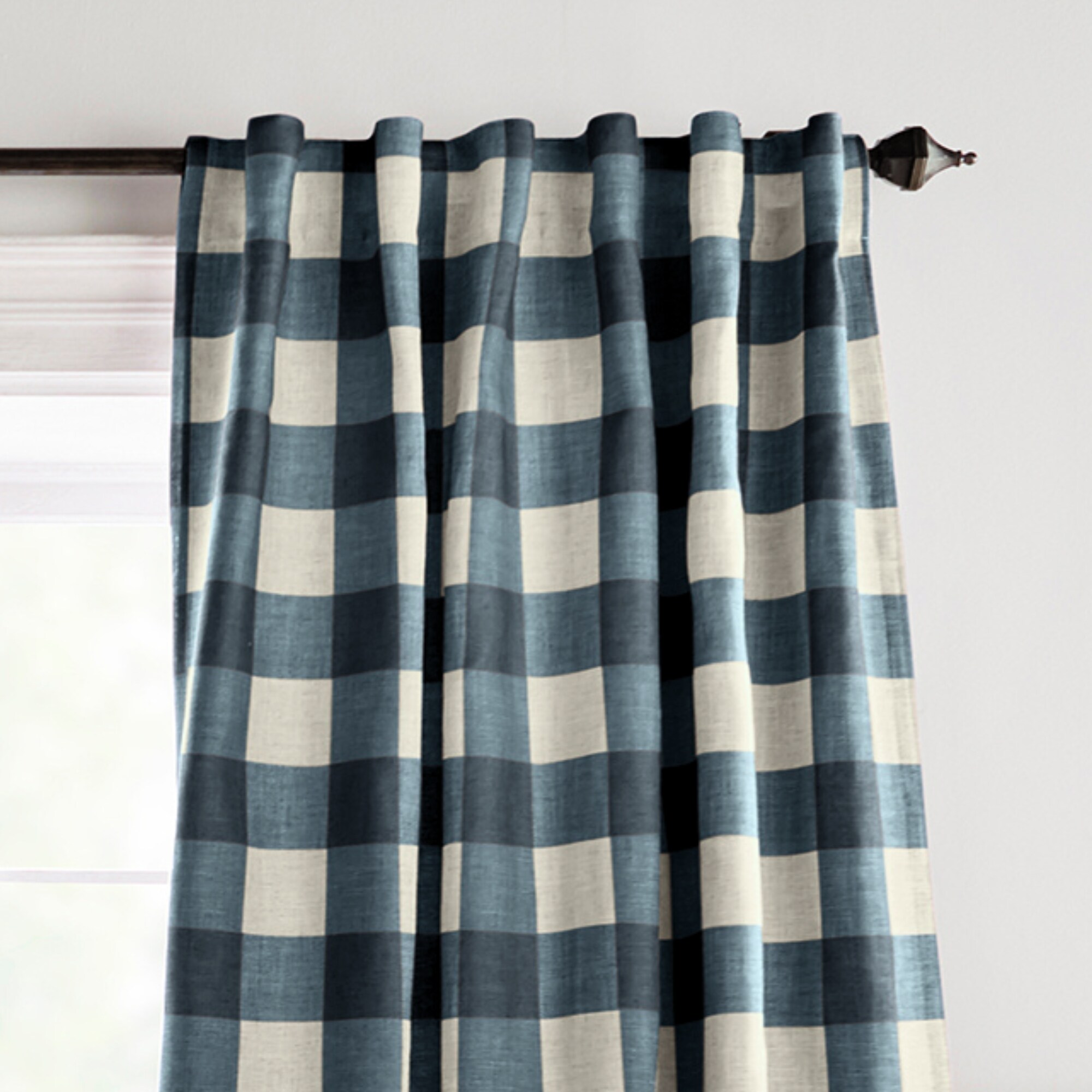 Indigo Buffalo Check Blackout Linen-Blend Window Panel
