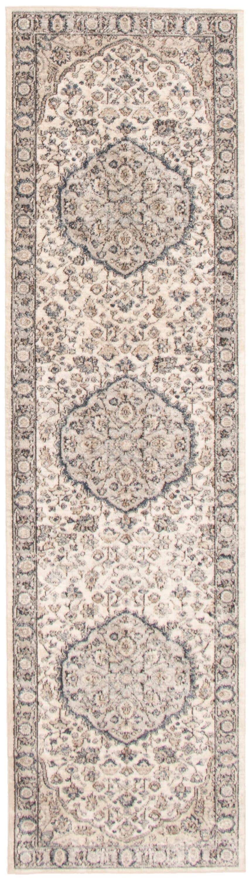 ECARPETGALLERY 324509 Oregon Tabriz 2 x 9 (ft) Loomed Polypropylene Ivory Rectangular Indoor Distressed/Overdyed Vintage Runner rug
