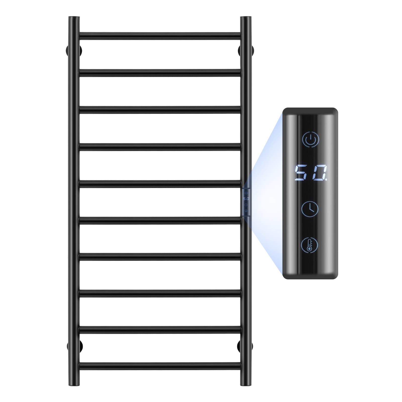 VEVOR SCJRMJJBGS1005686V1 10 Bars Towel Warmer Rack  Wall Mounted Heated Towel Rack for Bathroom  IPX5 Waterpoof Towel Heater Rack with Timer  and LED Display Screen  5 Levels Adjustable Temperature Towel Heater  Black
