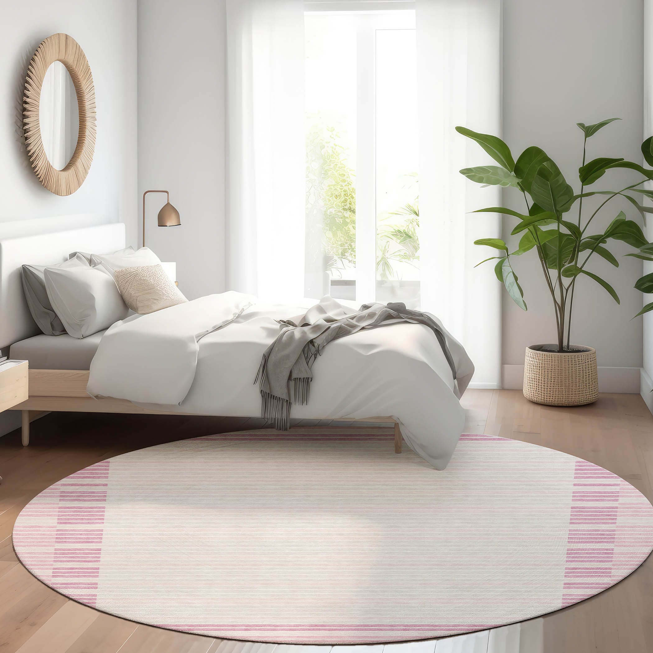 Addison Rugs ACN1405PI8RO Chantille ACN1405PI 8 x 8 (ft) Polyester Pink Round Indoor/Outdoor Geometric Machine washable Area rug