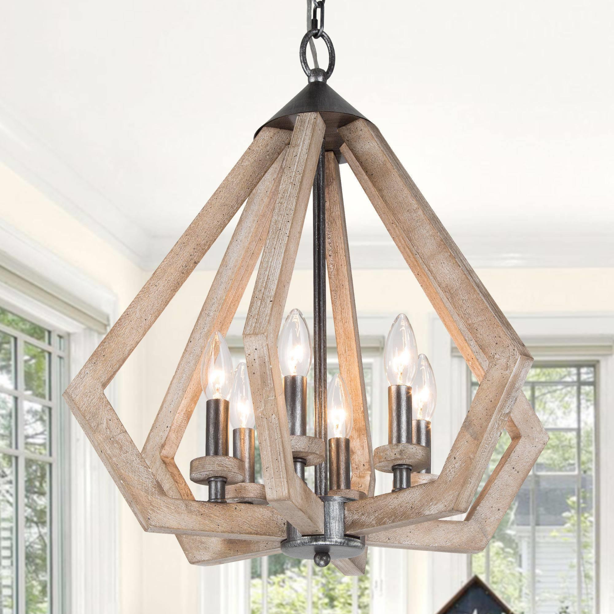 Uolfin JJEJBY-LWS23717-I7 6 -Light Distressed Gray Farmhouse Wood For Use in Bedrooms, Dining Rooms, Foyers, Kitchens, Living Rooms Chandelier
