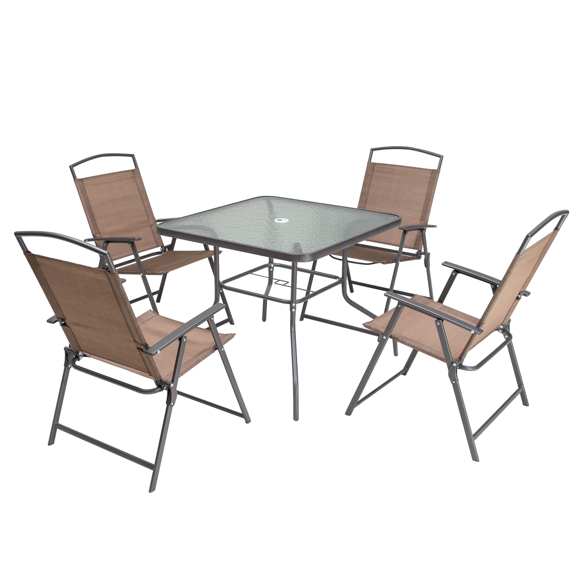 Crestlive Products CL-DC001BRN 5pc Patio Table and Folding Chairs Set 5 -Piece Patio Conversation Set with Brown
