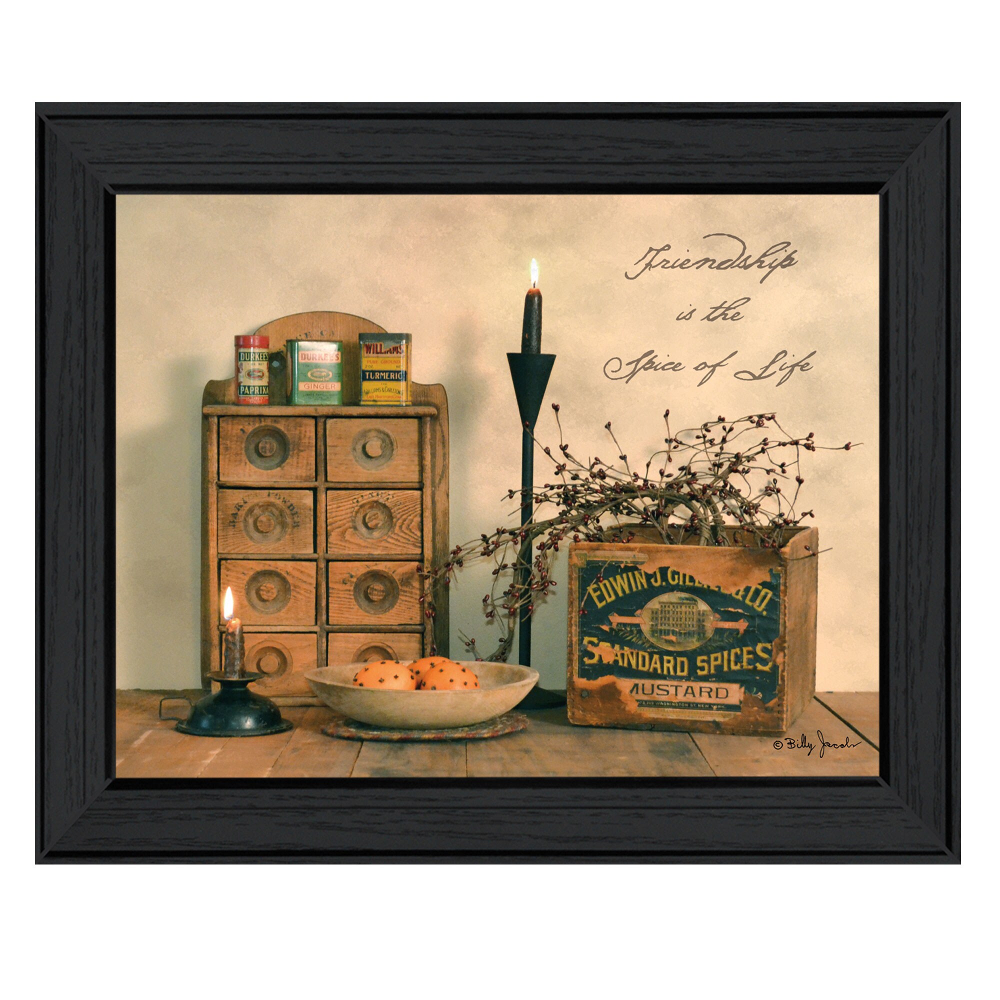 Trendy Decor 4U BJ1108-405 Friendship Is The Spice Of Life Billy Jacobs Black Wood Framed 14-in H x 18-in W Vintage/Retro Paper Print