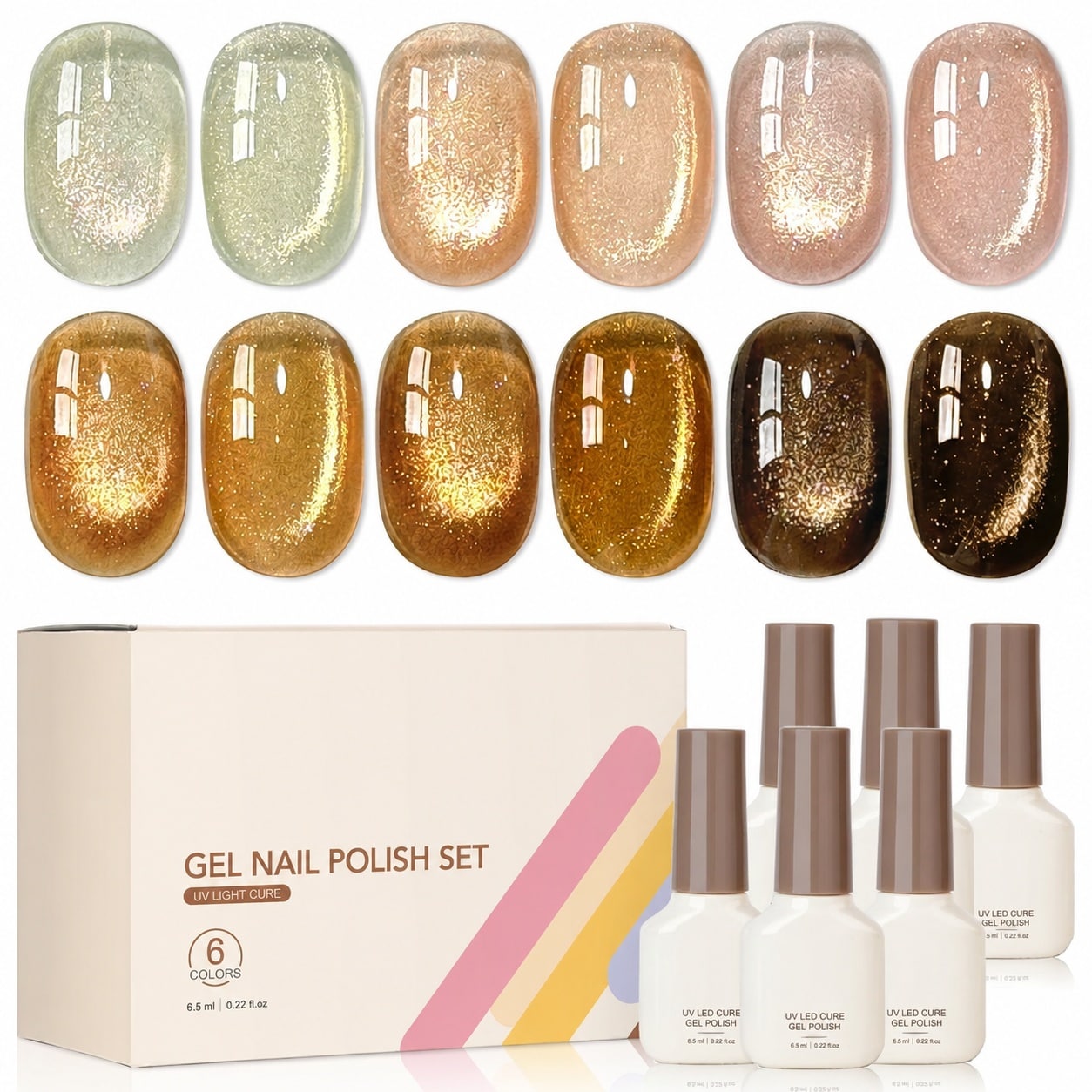 Yichuhaoxi Cat Eye Gel Nail Polish Set with Magnet Sparkling