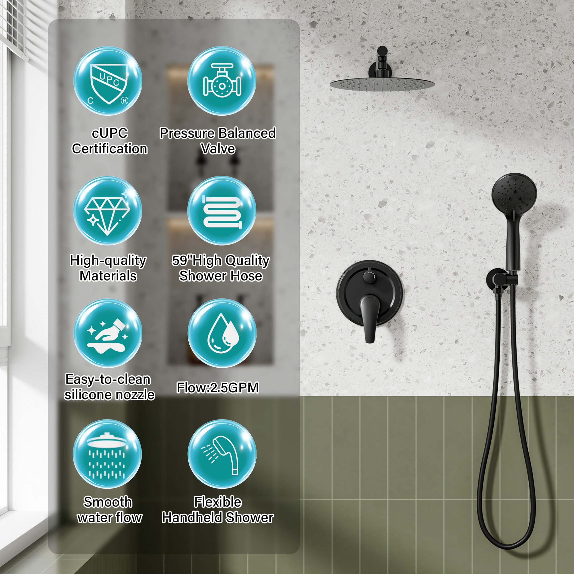 WELLFOR SPA-88040B-10 Showerhead-Bar-Panels - View #5
